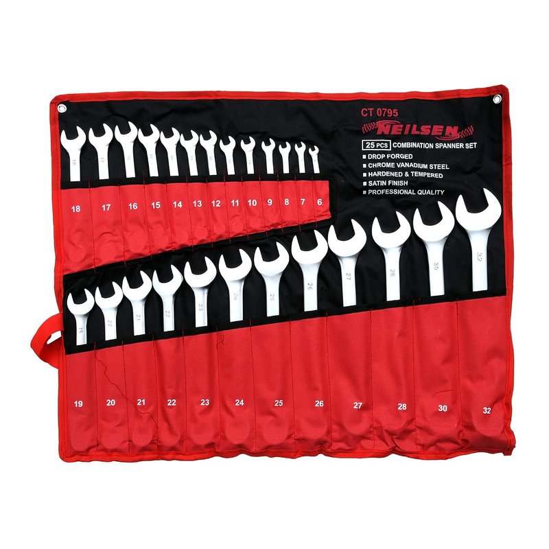 Neilsen CT0795-25pc Combination Spanner Set 6–32mm, Chrome Vanadium | Satin Finish | Ideal for Garage, Workshop and Maintenance Use
