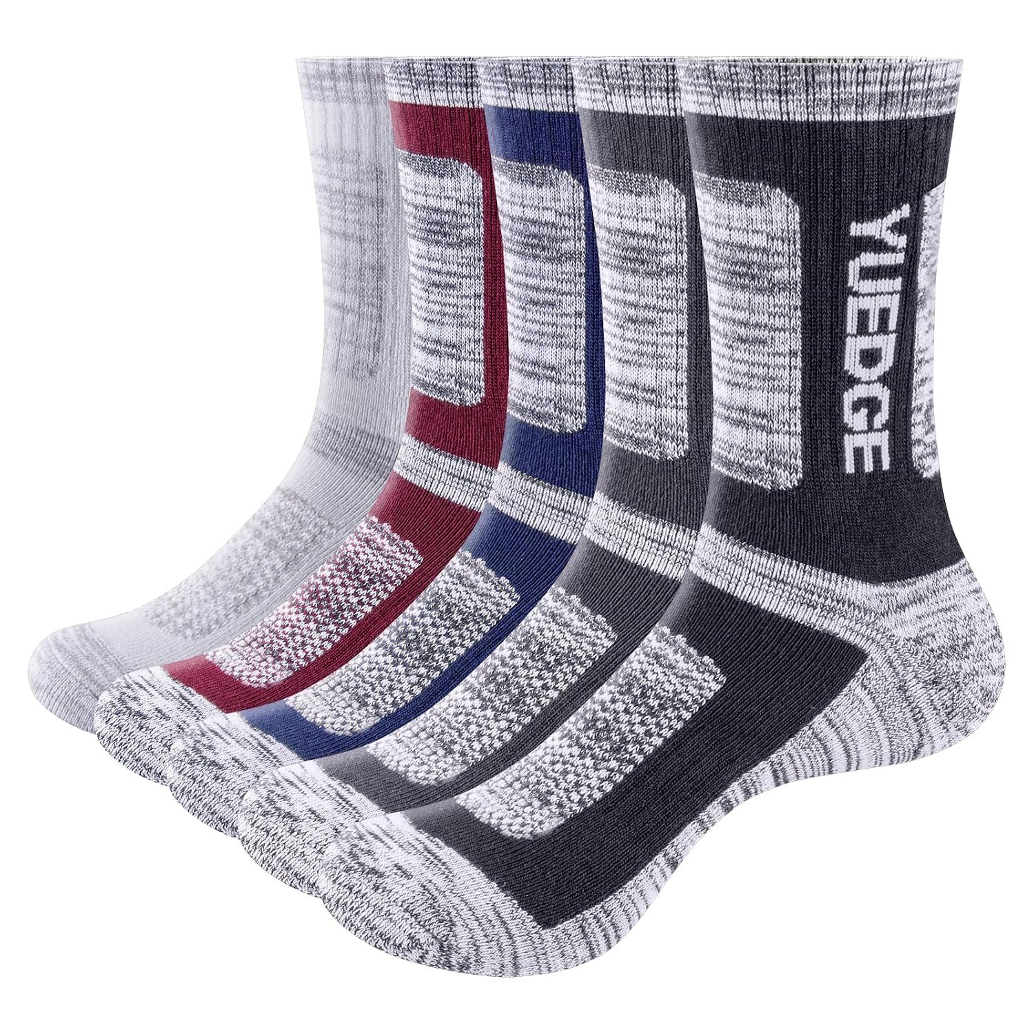 YUEDGE Men's Moisture Wicking Breathable Cushioned Casual Crew Socks Multi Performance Hiking Trekking Walking Athletic Sports Socks For Men 4-8, 5 Pairs