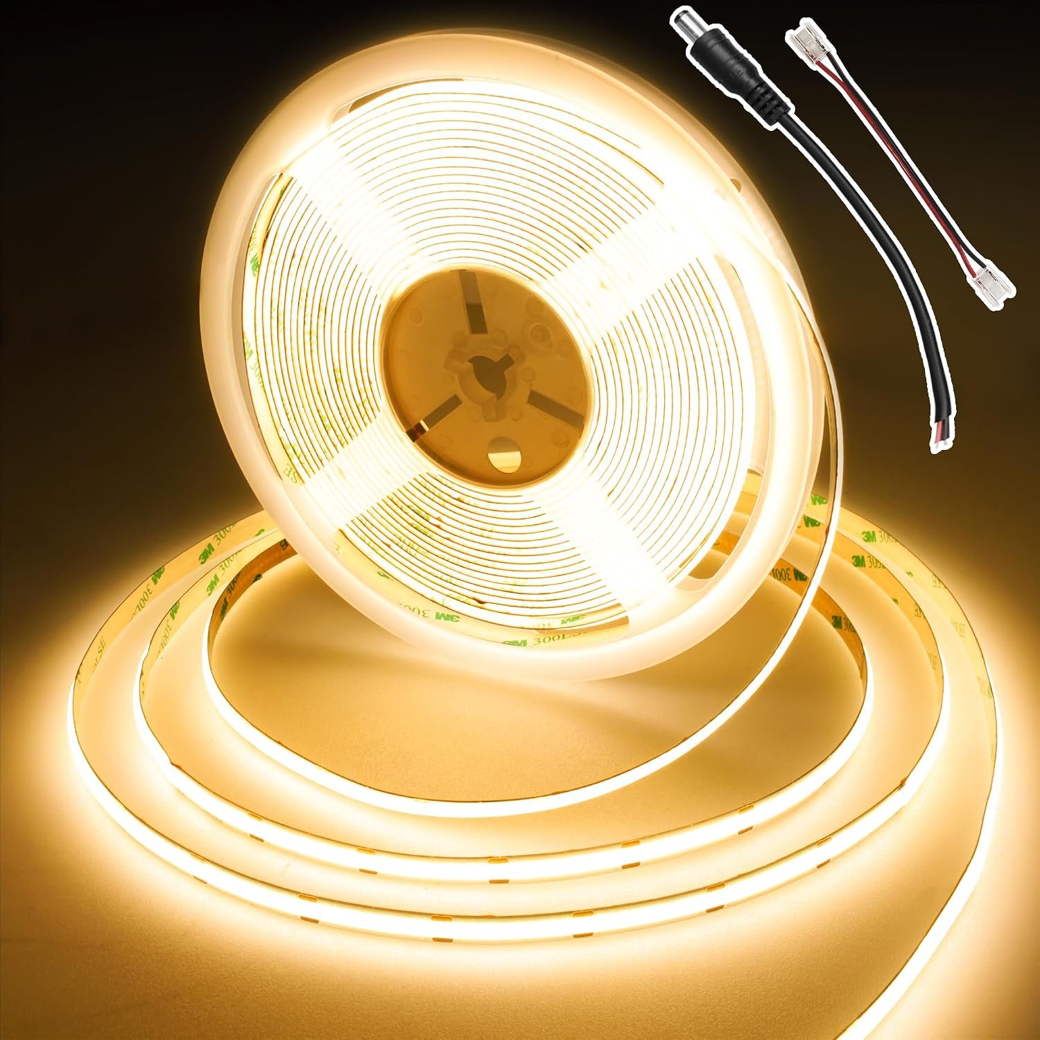 BERIXDEEP COB LED Strip 10m, 384 LEDs/m, 24V, 8mm Wide Continuous Light, CRI 92+, 90lm/w, 9w/m, Dotless LED Strip Lights for Bedroom, TV Backlight, DIY Indirect Lighting (No Power Supply), 2700K