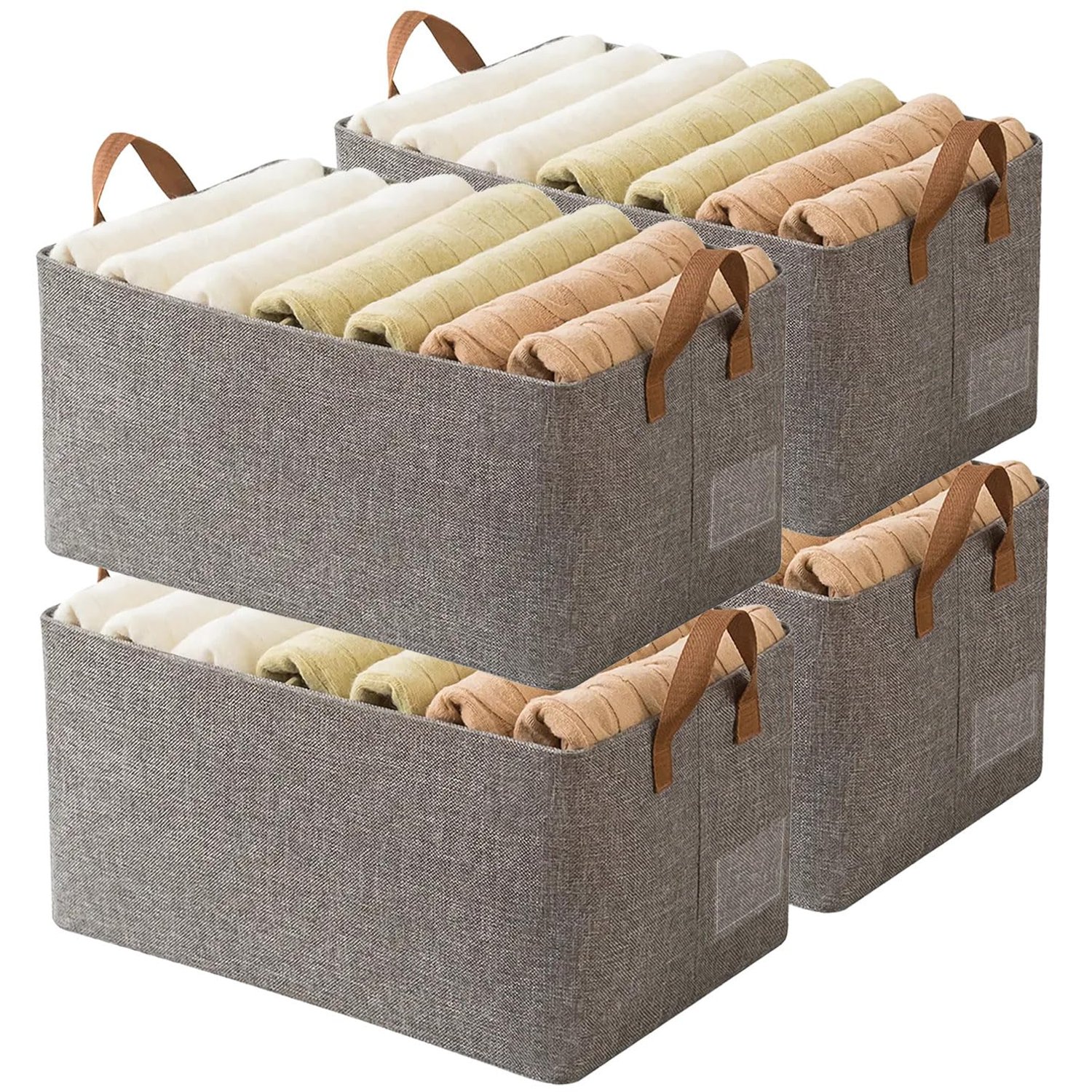 AARAINBOW Closet Storage Baskets 4 Pcs, Foldable Fabric Storage Baskets for Shelves, Stackable Closet Clothes Organizer with Steel Frame & Handle, 23L (4 Gray)