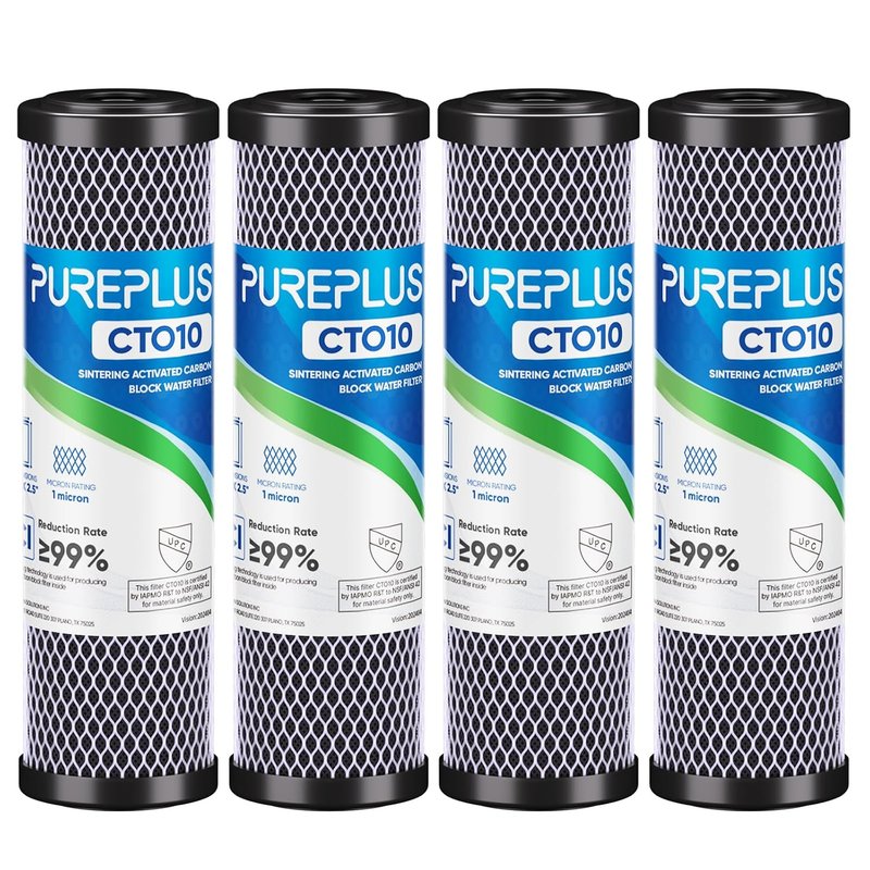 1 Micron 2.5" x 10" Whole House CTO Carbon Water Filter Cartridge Replacement for Under Sink Water Filter System, Dupont WFPFC8002, WFPFC9001, FXWTC, SCWH-5, WHEF-WHWC, WHCF-WHWC, AMZN-SCWH-5, 4Pack
