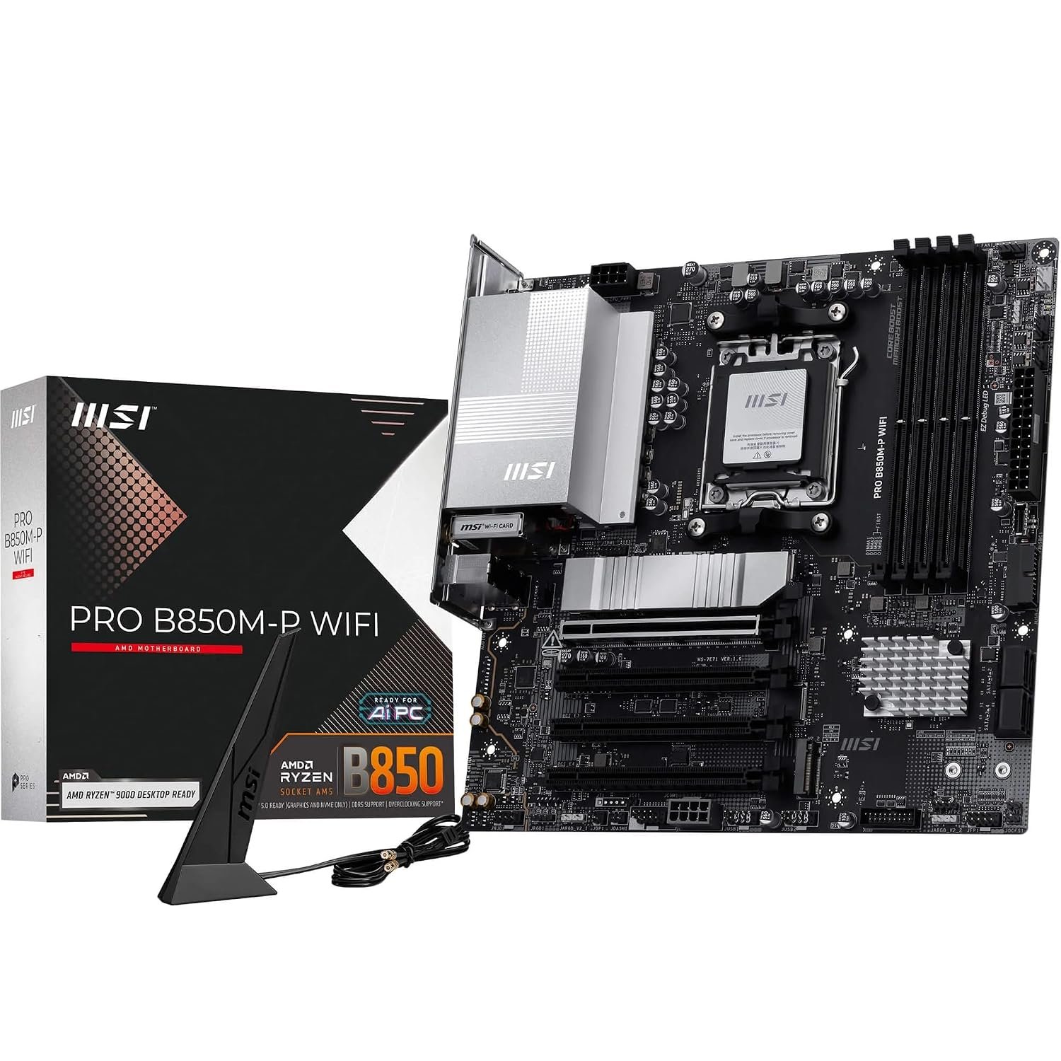 MSI PRO B850M-P WIFI Motherboard, mATX - Supports AMD Ryzen 9000/8000 / 7000 Processors, AM5 - DDR5 Memory Boost (8200+ MT/s OC), PCIe 5.0 x16 & 4.0 x16, M.2 Gen5, Wi-Fi 7, 5G LAN