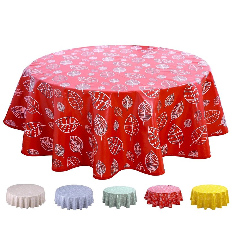 Home Direct Round Oilcloth PVC Wipe Clean Tablecloth 160cm 62" Leaves Red