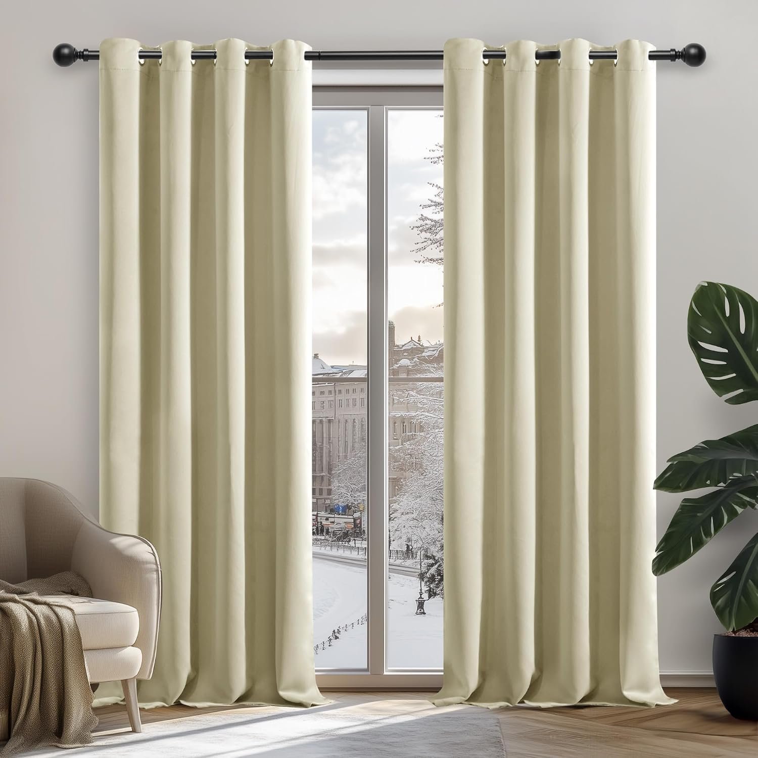 Deconovo Super Soft Window Treatments Thermal Insulated Room Darkening Curtains Eyelet Curtains for Bedroom Beige 42 x 84 Inch 2 Panels