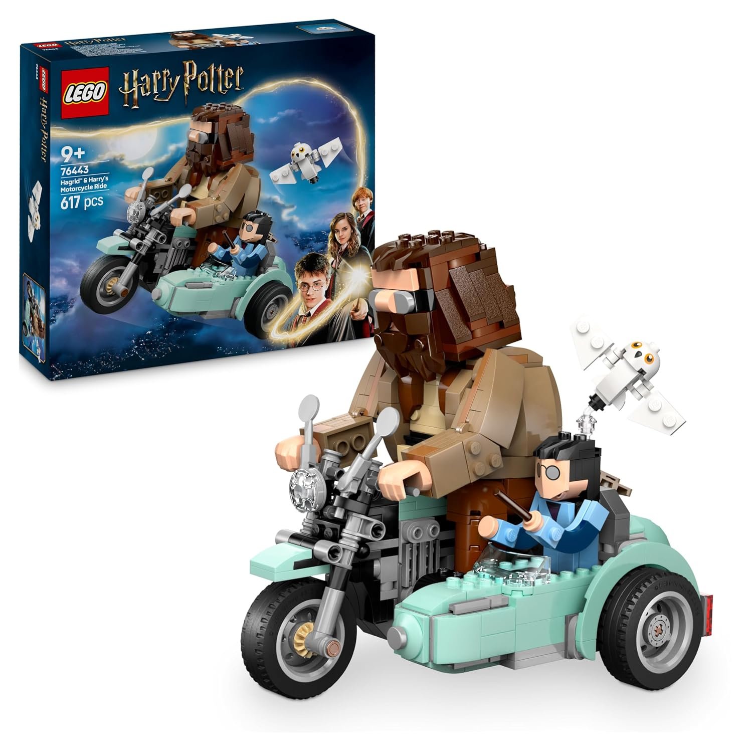LEGO Harry Potter Hagrid & Harry’s Motorcycle Ride - Play and Display Motorbike Toy with a Sidecar & Hedwig Owl Figure - Wizarding World Gift for 9+ Year Old Girls & Boys - 76443