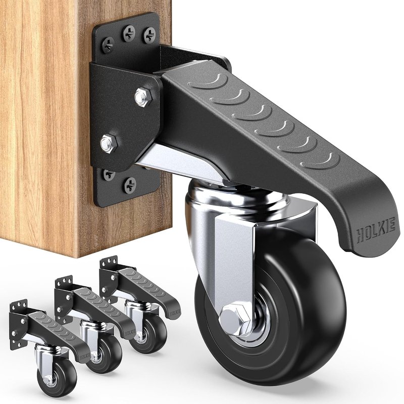 HOLKIE Retractable Castors Heavy Duty Castors with Lifting and Lowering Function Maximum Load of 315 kg(4 casters) for Workbenches or other Equipment