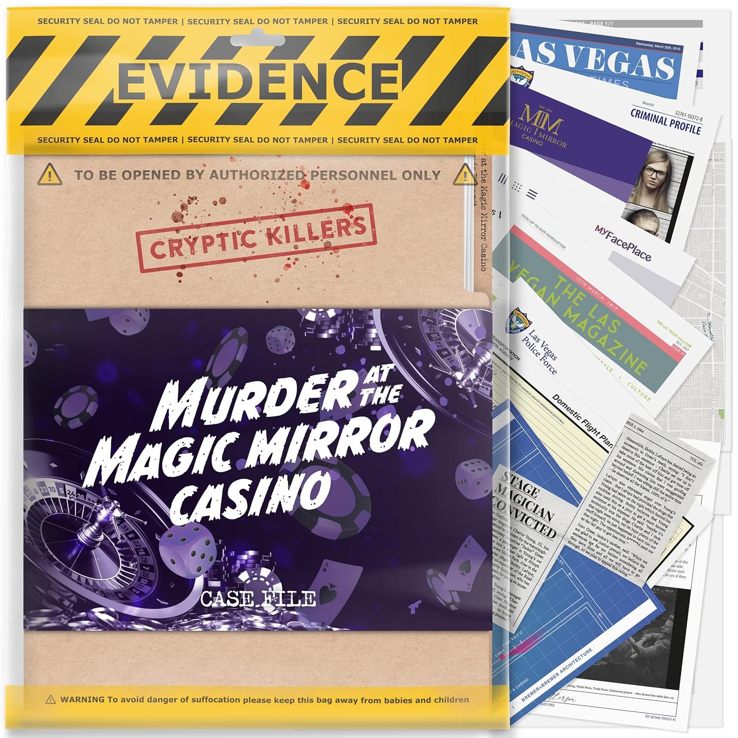 Cryptic Killers Unsolved murder mystery game - Cold Case Files Investigation Detective Evidence & Crime File - individuals, date nights & party games- Murder at the Magic Mirror Casino