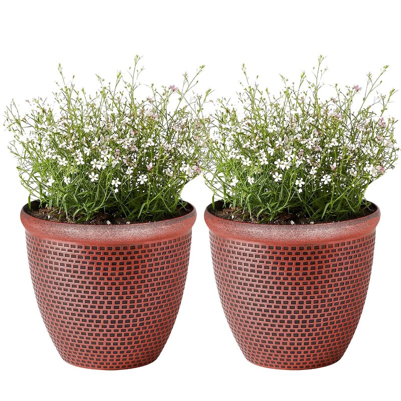 SG Traders 2 X Large Plastic Round Cromarty Plant Pot Flower Pot Planter Garden Decoration Copper 30cm Plant Pot Outdoor Flower Pots Outside Garden Planters Outdoor With Drainage Holes