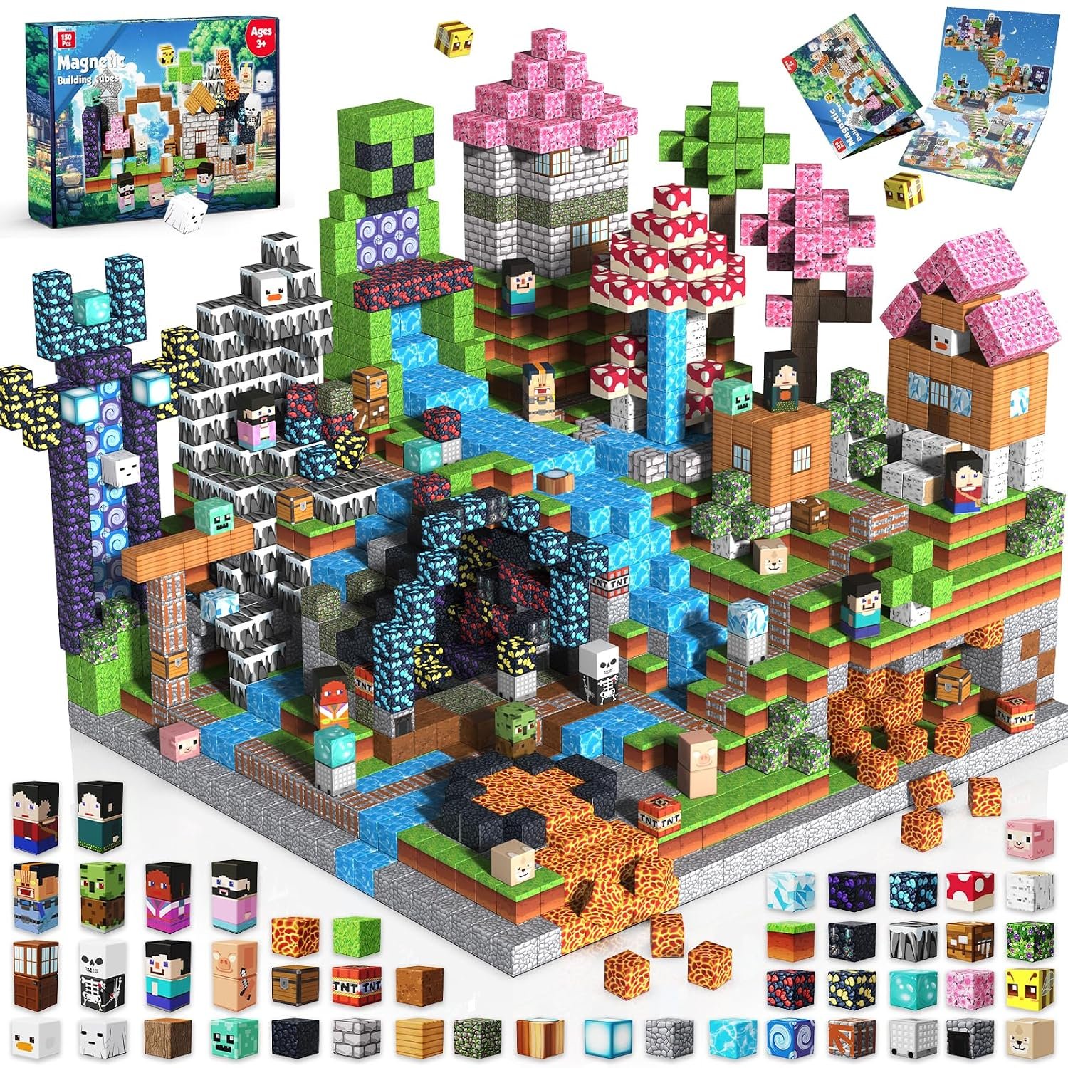 Magnetopia Magnetic Building Blocks - 150PCS Magnetic Cubes Adventurer, Magnet Toys for Kids Stacking Construction Birthday Gifts for Boys Girls Age 4-8, 8-12