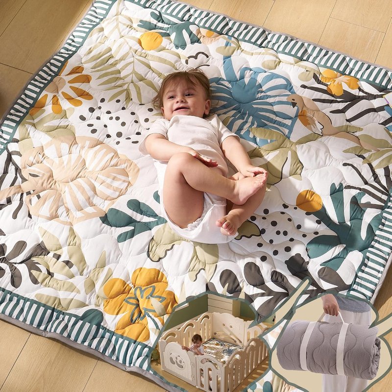 momcozy Baby Play Mat for Floor, 127 x 127cm Thickened Playpen Mat, Playmate for Baby Tummy Time, Waterproof & Non-Slip, Foldable Outdoor Mat with Carry Handle, Forest World