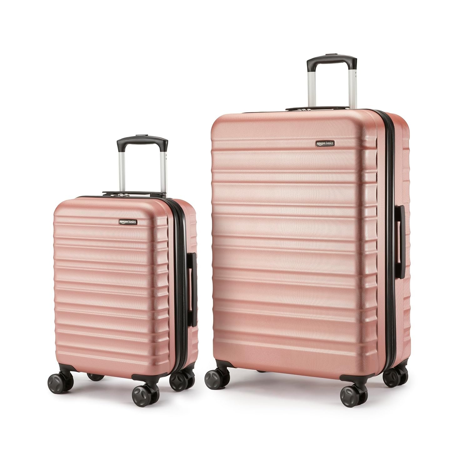 Amazon Basics Hard Shell Luggage Set (Small + Large) - Expandable ABS Travel Luggage with 4 Double Spinner Wheels - Scratch Resistant and Lightweight Construction - Rose Gold