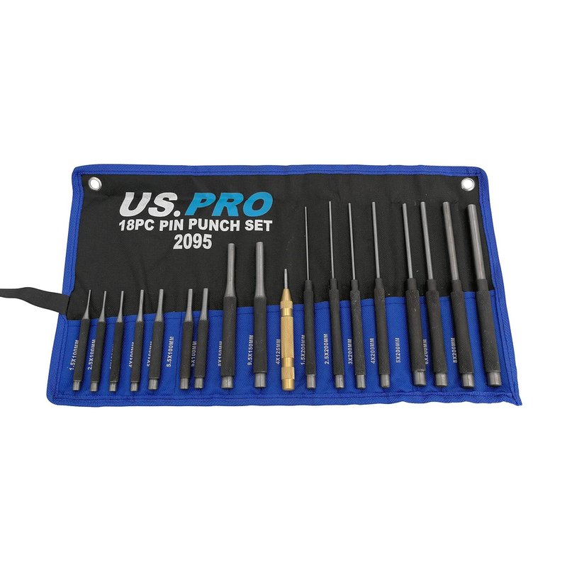 US PRO 18pc Pin Punch Set With Automotive Centre Punch 2095