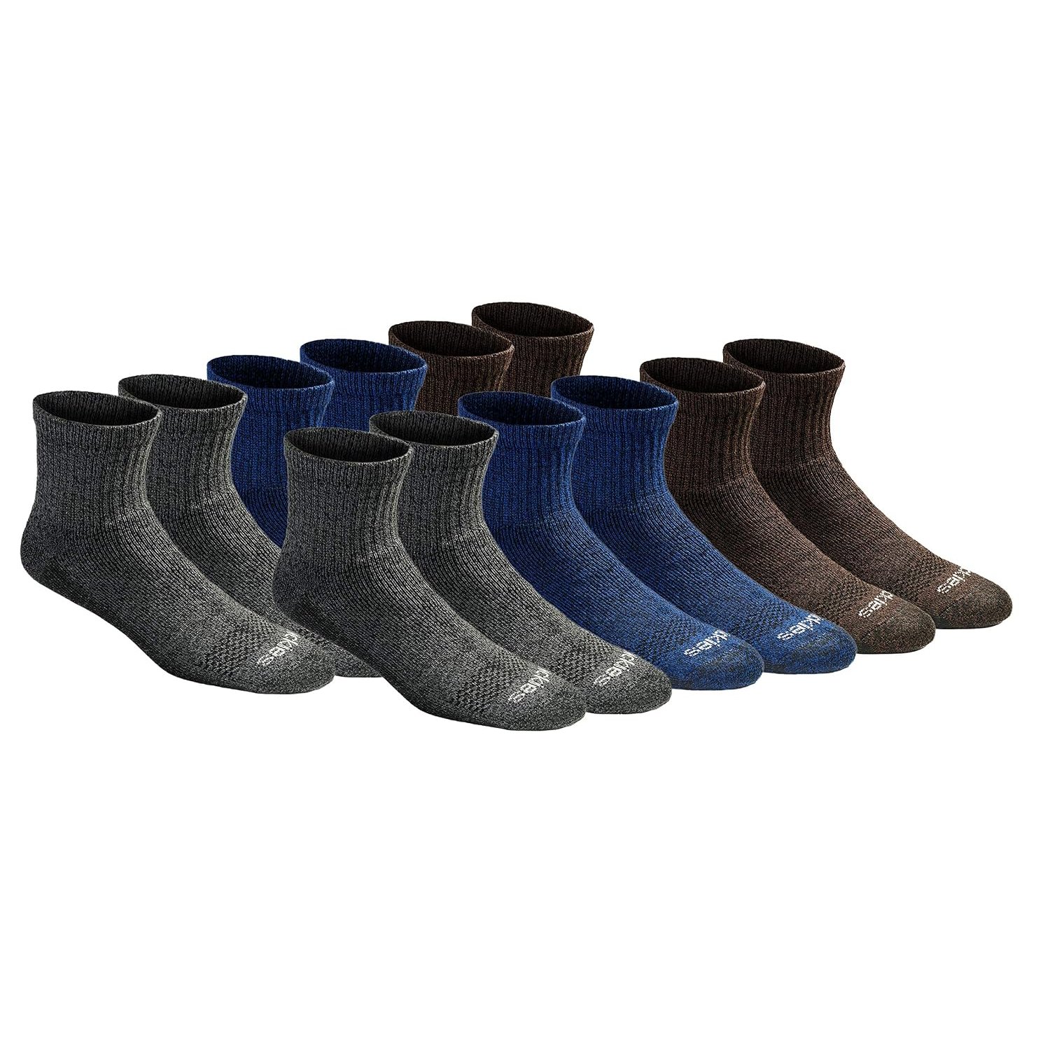 Dickies Men's Dri-tech Moisture Control Quarter Socks, Available in M-XXL (6, 12, 18 Pairs), Grey/Blue/Brown (12 Pairs), X-Large