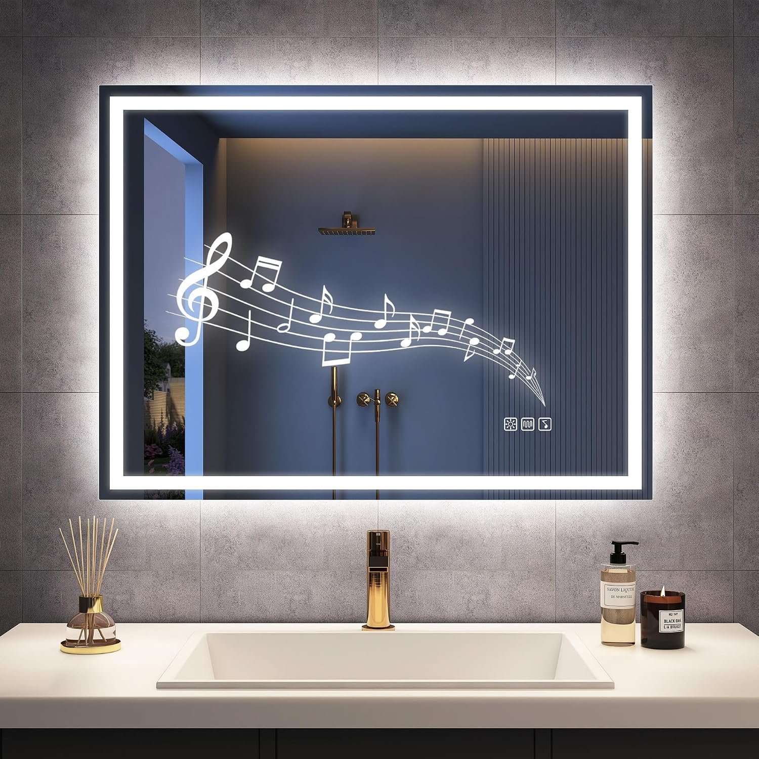 STARLEAD 600x800 mm Bathroom-Mirror-with-LED-Lights and Bluetooth, LED-Bathroom-Wall-Mirror with Anti-Fog, 3 Colors Dimmable, Memory Function, Tempered Glass CRI90+, IP44, Horizontal/Vertical