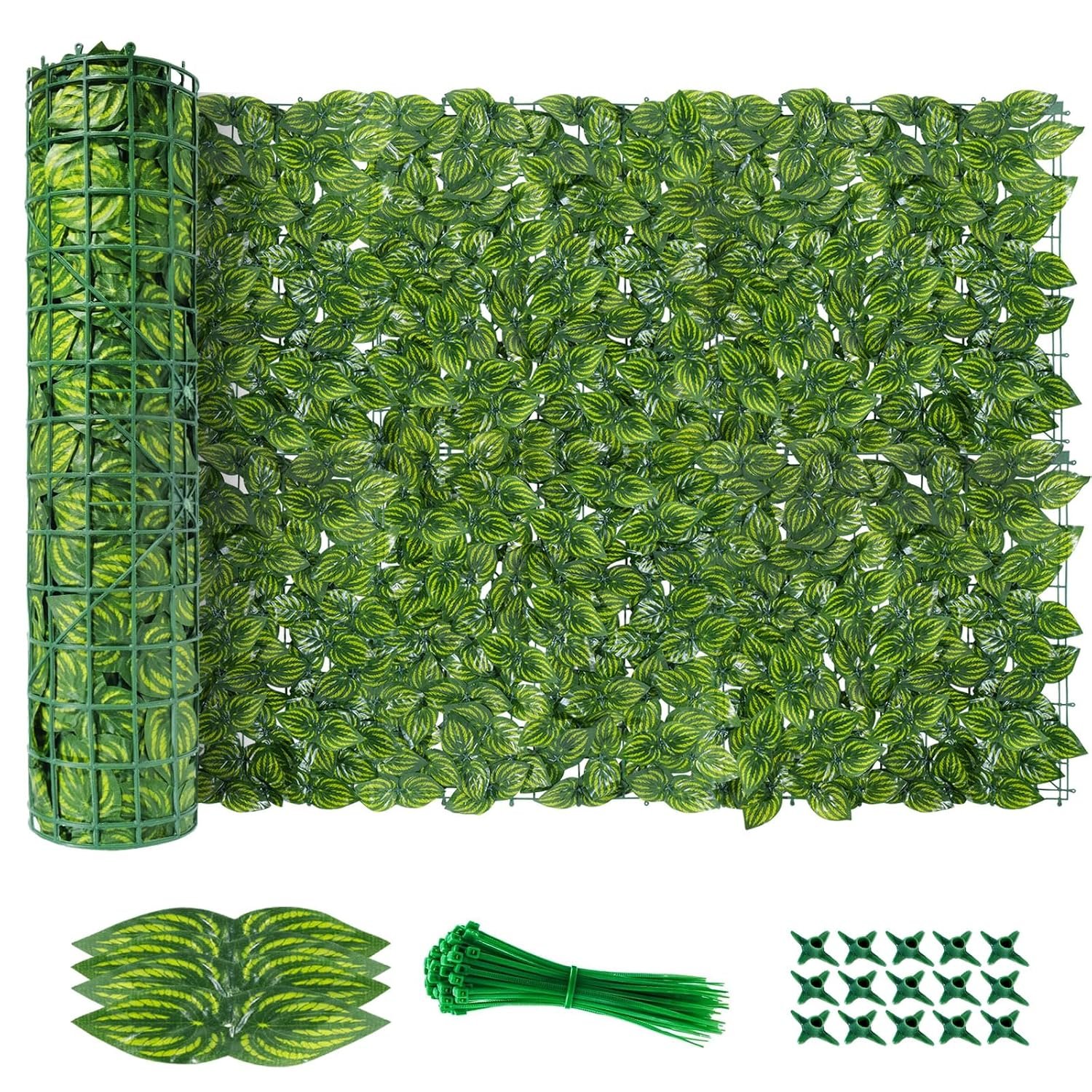 AGJIDSO Artificial Ivy Fence Screening, 3m x 1m Artificial Hedge Roll, Privacy Fence Screen Artificial Hedge Screening for Garden, Balcony, Outdoor, 100PCS Zip Ties