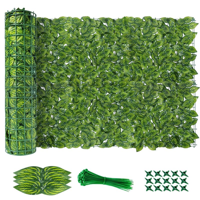 AGJIDSO Artificial Ivy Fence Screening, 3m x 1m Artificial Hedge Roll, Privacy Fence Screen Artificial Hedge Screening for Garden, Balcony, Outdoor, 100PCS Zip Ties