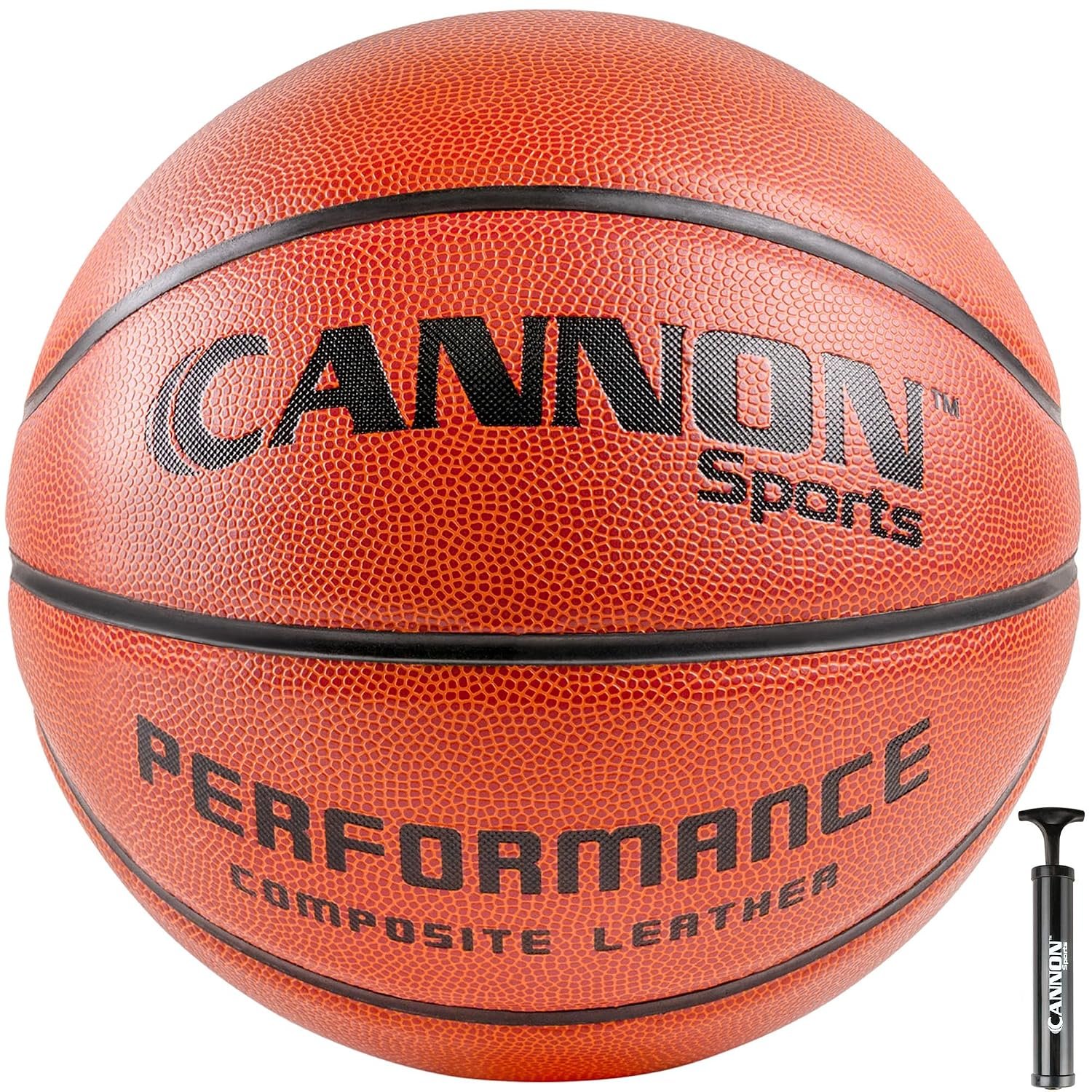 Cannon Sports Composite Leather Basketball for Team Games & Training - Official Size 7-29.5" Men's Basketball Indoor/Outdoor - Good Grip & Bounce - Pump Included (Orange, Official Size 7, 29.5")
