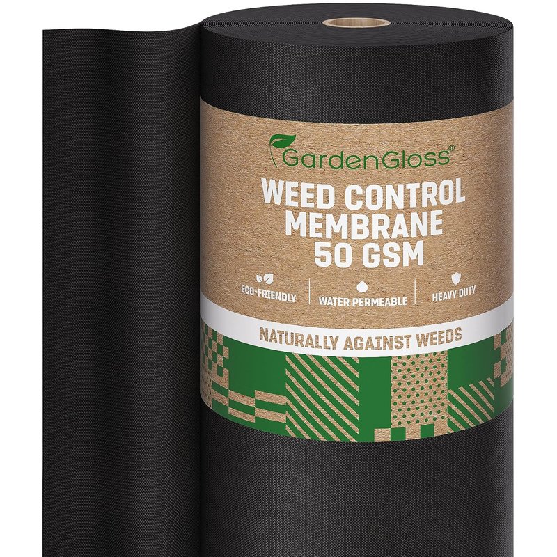 GardenGloss® 50m2 Weed Control Membrane (50gsm) - Water Permeable and Tearproof Weed Barrier Fabric - Weed Control Fabric with High UV-Stabilisation (50m x 1m, 1 roll)
