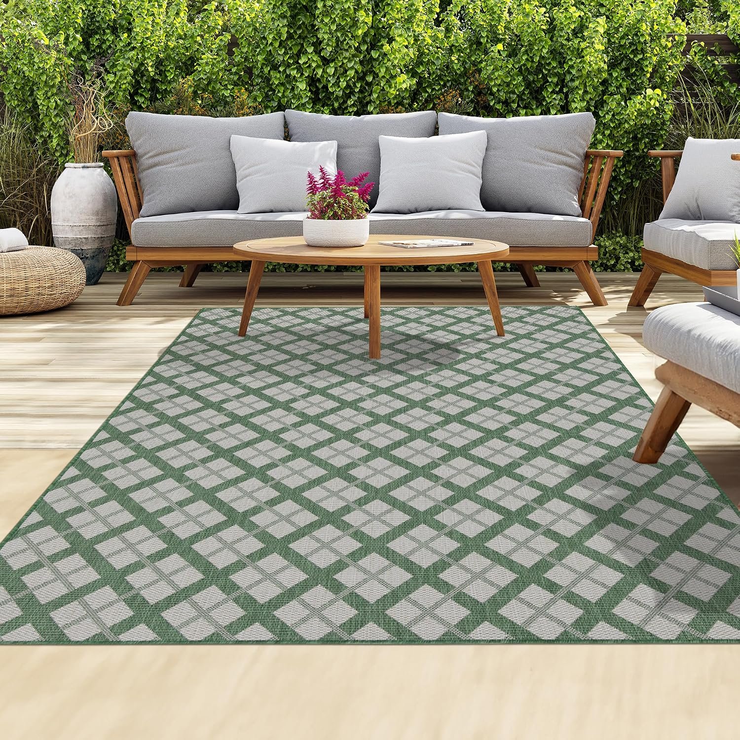homeart Outdoor Rugs | Easy-Cleaning Indoor & Outdoor Area Rugs for Porch, Deck, Balcony, Garden, Picnic, Kitchen, Hallway | UV & Weather-Resistant Large Patio Rug Mats Green Cream, 200 x 290 cm