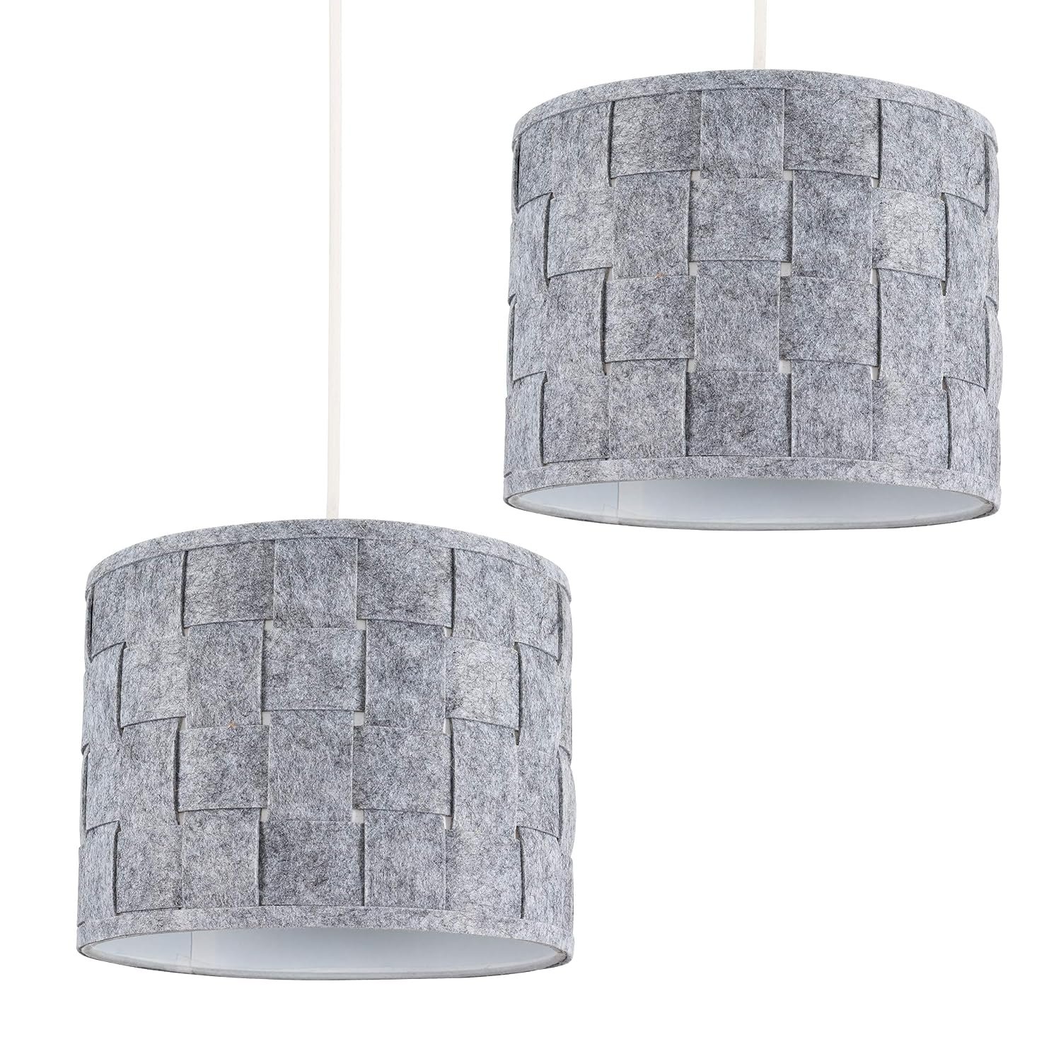 MiniSun | Small Modern Grey Felt Weave Design Drum Light Shades | Pendant Lights, Home Décor & Improvement Essential | Set of 2 | 26cm Shade Width