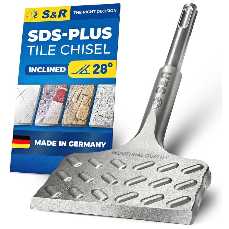 S&R SDS Plus Tile Chisel 165x75mm – Angled Bolster Chisel & Tile Remover Tool – Brick Chisel, Concrete Chisel, Masonry Chisel Work – SDS Chisel Bits, Bricklaying Tools