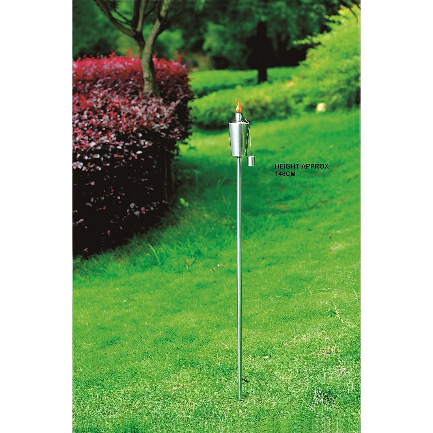 Garden Haven® High Quality Stainless Steel Fuel-Lit Oil Paraffin Garden Tiki Torch Lantern Light Torches Pack of 6-230ml Capacity Child Proof Wicks Outdoor Path 146cm Length, Summer Citronella