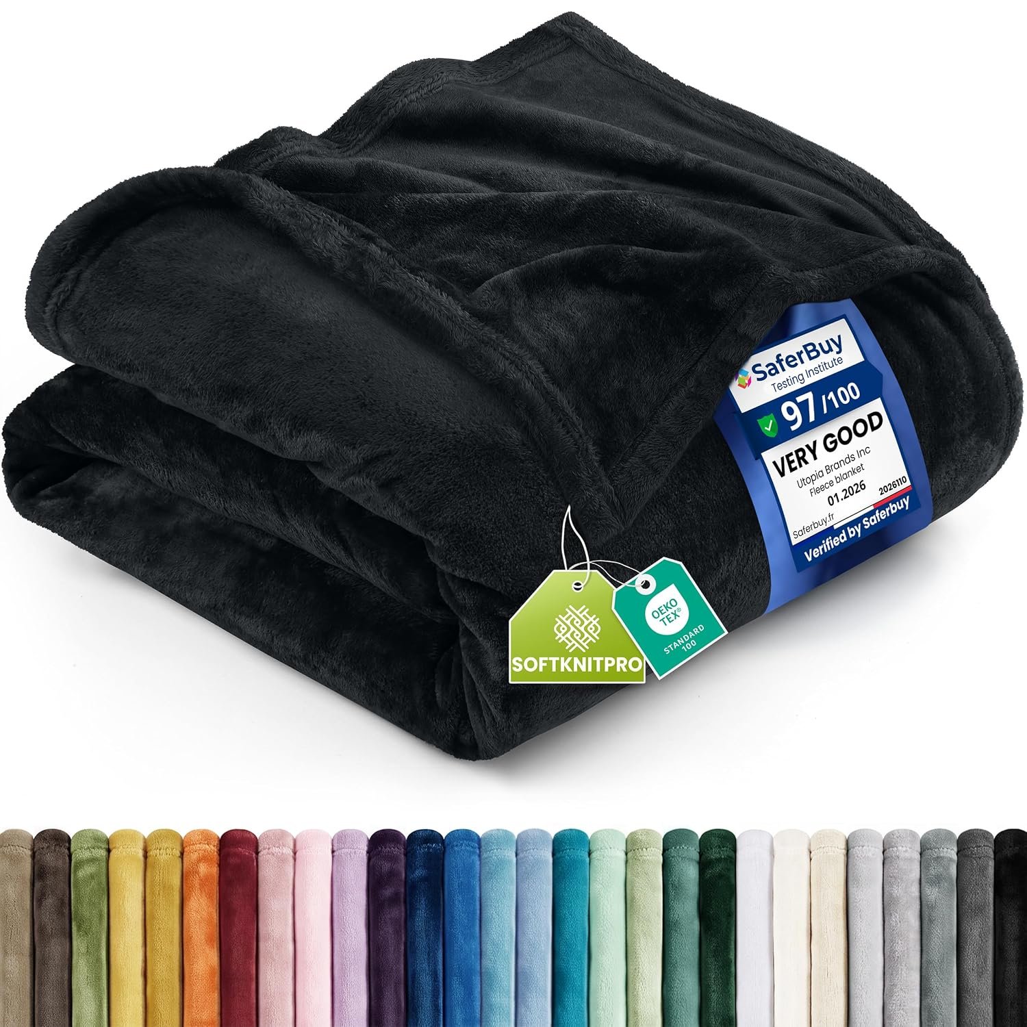 Utopia Bedding Fleece Throw Blanket 127x152cm – Soft Warm Lightweight Breathable Small Versatile Luxury Decorative Throws For Sofa, Bed, Chair & Settees – Cosy Home Gift For Adults, Black