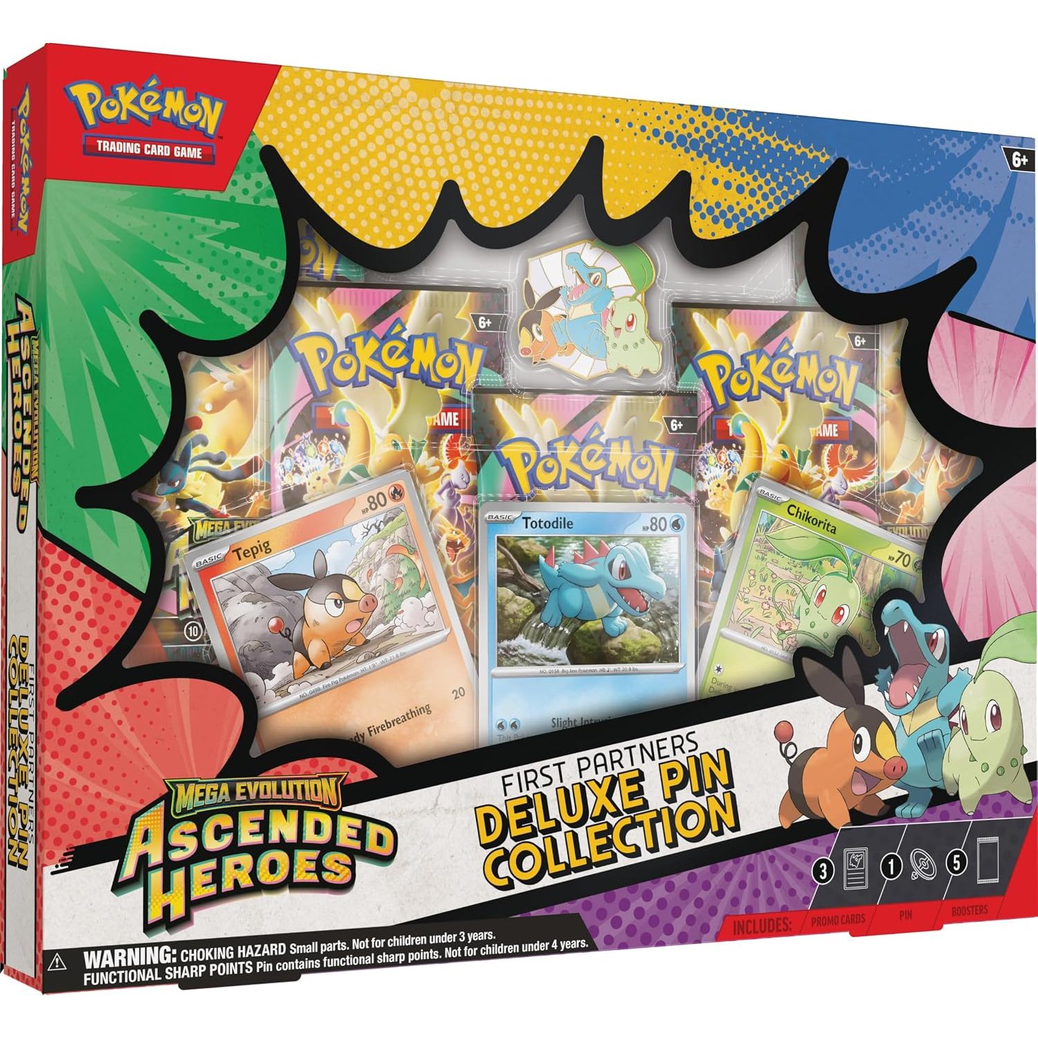 Pokémon TCG: Mega Evolution—Ascended Heroes First Partners Deluxe Pin Collection (3 Foil Promo Cards, 1 Deluxe Pin & 5 Booster Packs)