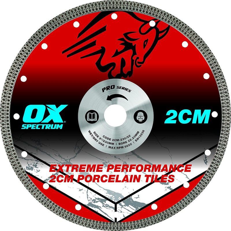 OX Pro 2CM Porcelain Cutting Blade - 230/22.23mm, Blue