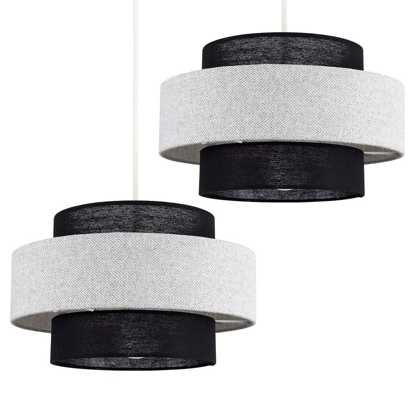 MiniSun | Modern Ceiling Pendant Light Shades in a Black and Grey Herringbone Finish | Pendant Lights, Home Décor & Improvement Essential | Set of 2 | 30cm Shade Width