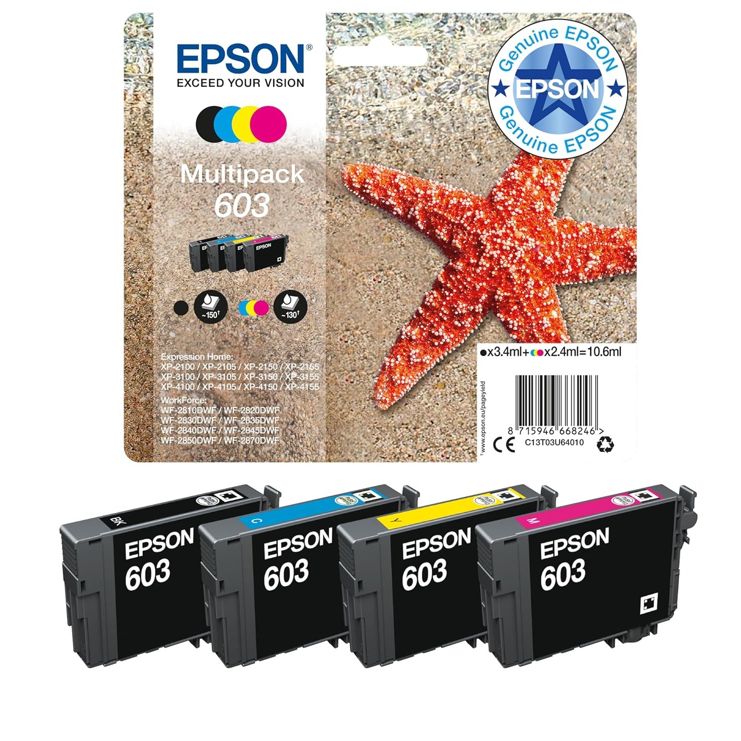 Epson 603 Starfish Genuine , 4-Colours Multipack Ink Cartridges