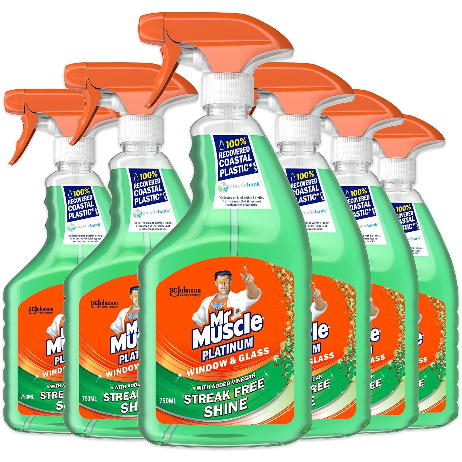 Mr Muscle Platinum Window & Glass Cleaner Spray, Pack of 6 (6 x 750ml)