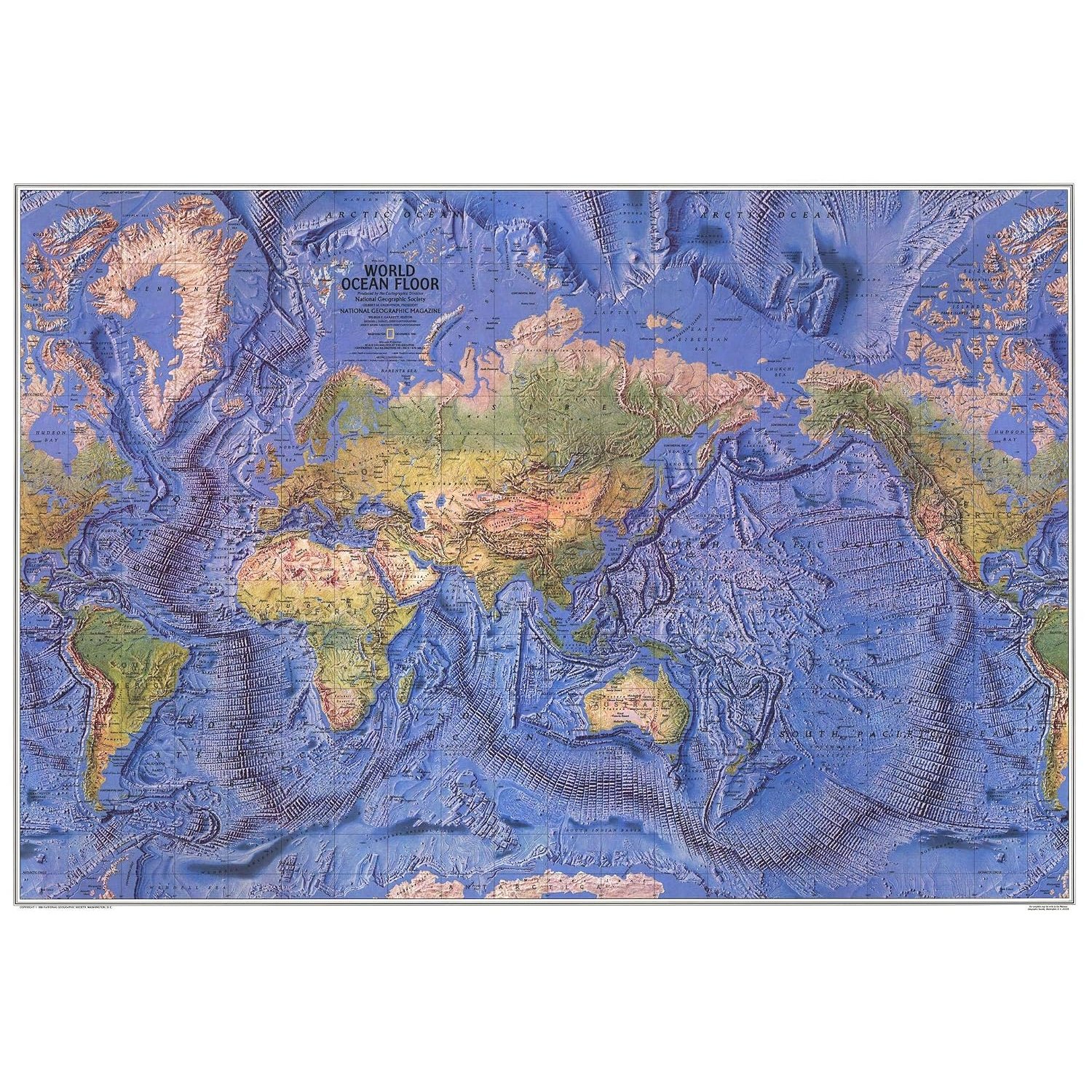 National Geographic World Ocean Floor - 42.5 x 29.5 inches - Paper Rolled