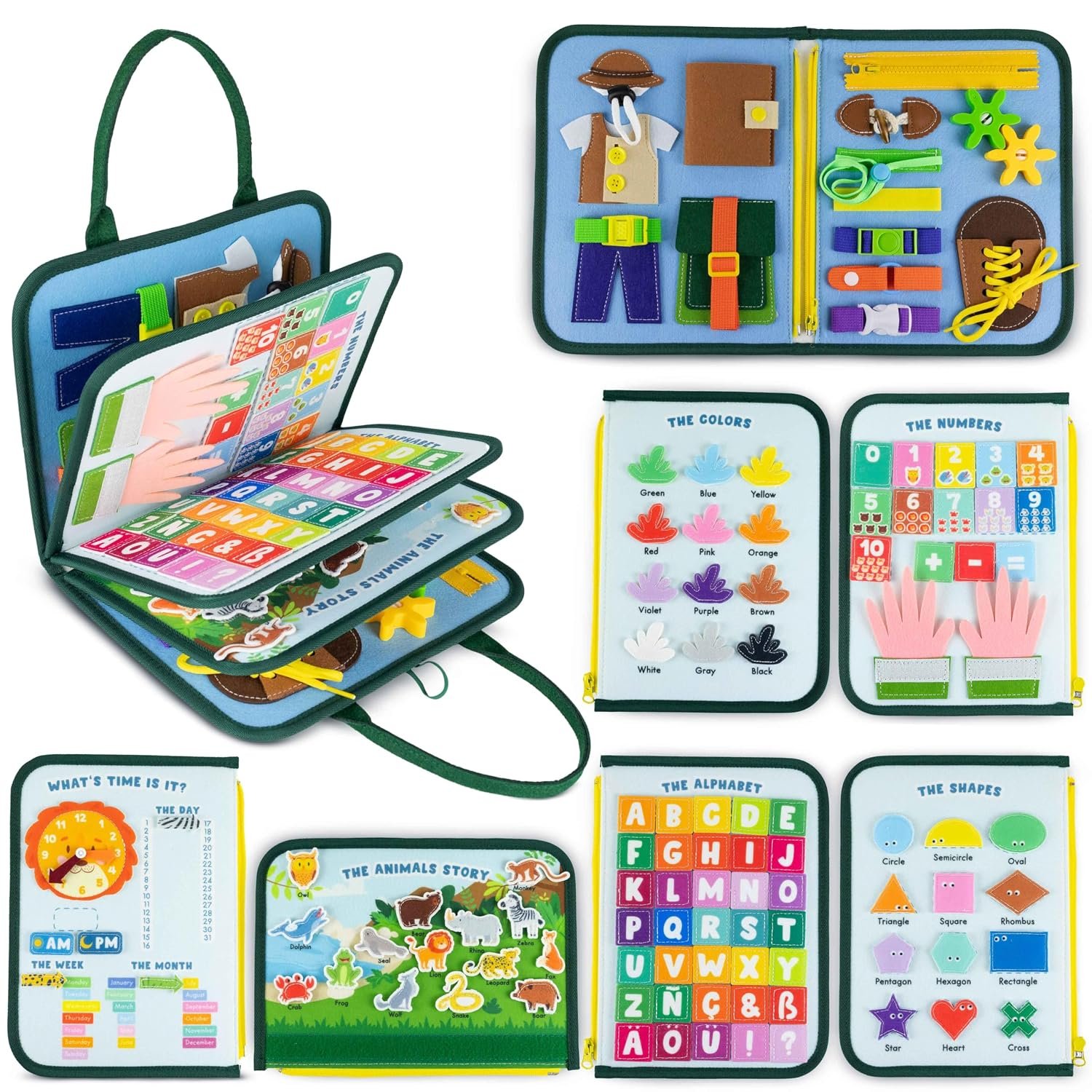 BONNYCO Busy Board for Toddlers Felt, Educational Montessori Toys. Early Development Activity Fine Motor Skills, Busy Book 1 2 3 Years. Sensory Board Kids Toys, Gifts for Boys Girls Birthday Christmas