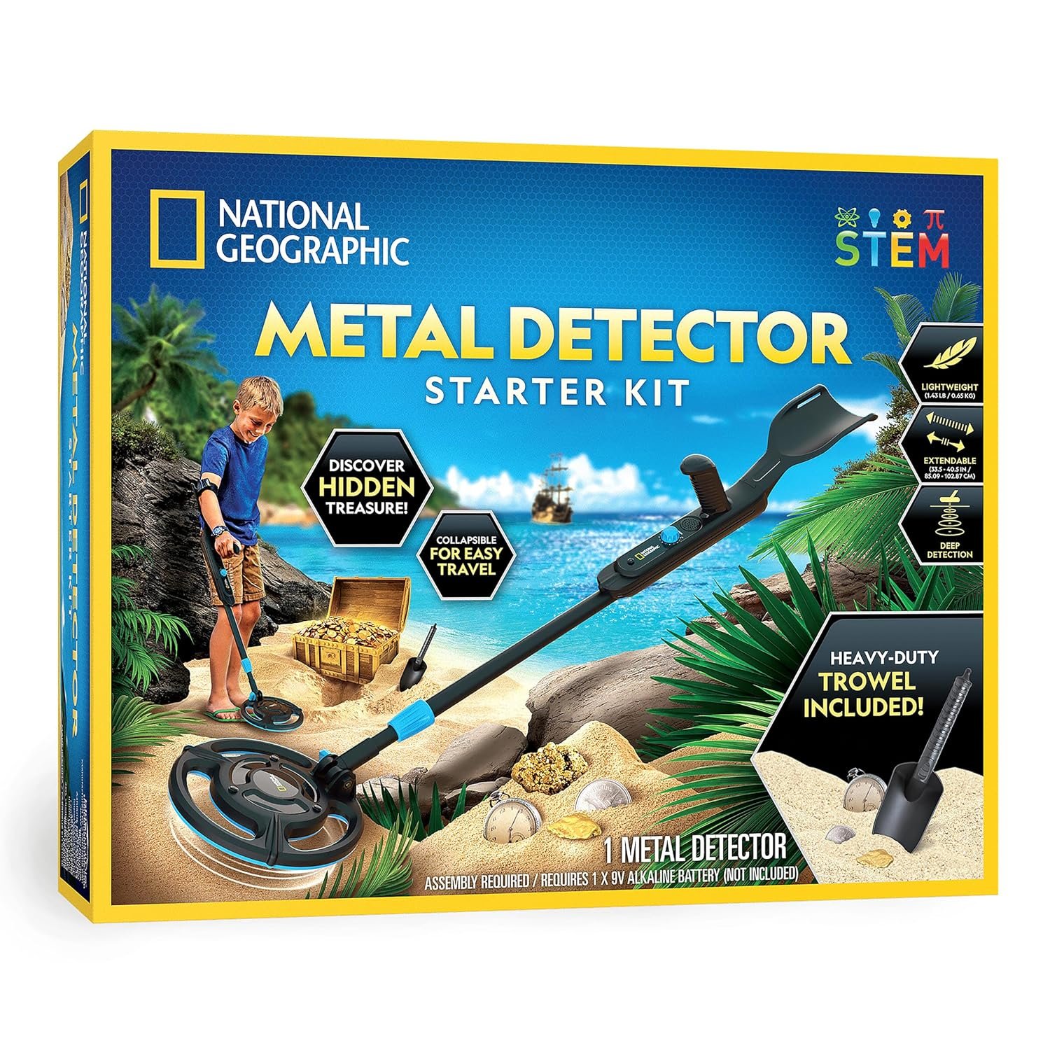 National Geographic Starter Metal Detector Kit – Kids Metal Detector with 18.8 cm Waterproof Coil & Trowel, Great for Gold Hunting & Beach Exploration