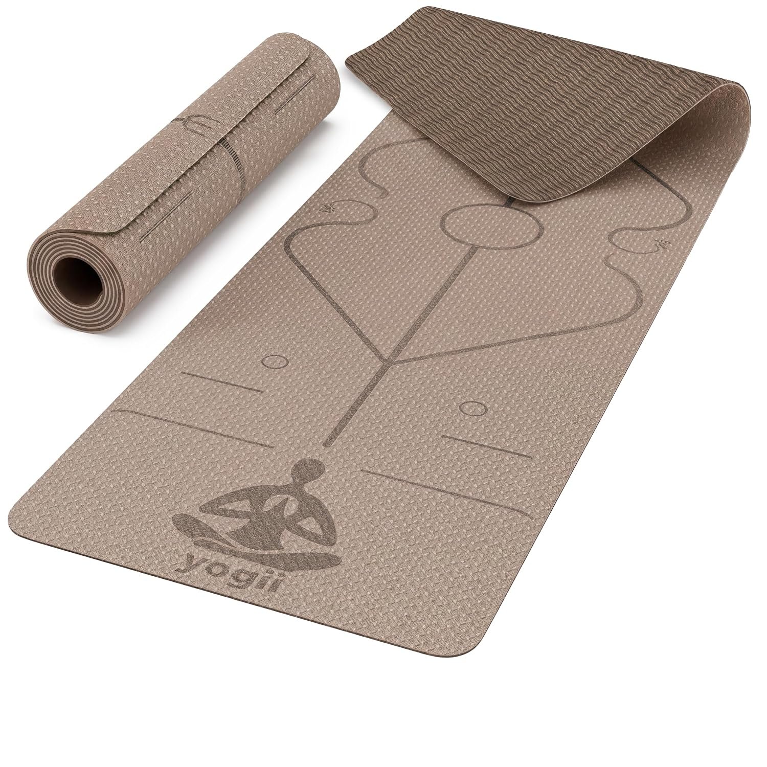 Yogii Yoga Mat - Non-Slip 6mm Thick TPE & Travel-friendly Yoga Mat - Perfect for Home & Gym Exercise Fitness & Pilates - With Laser Alignment Guides for Men & Women