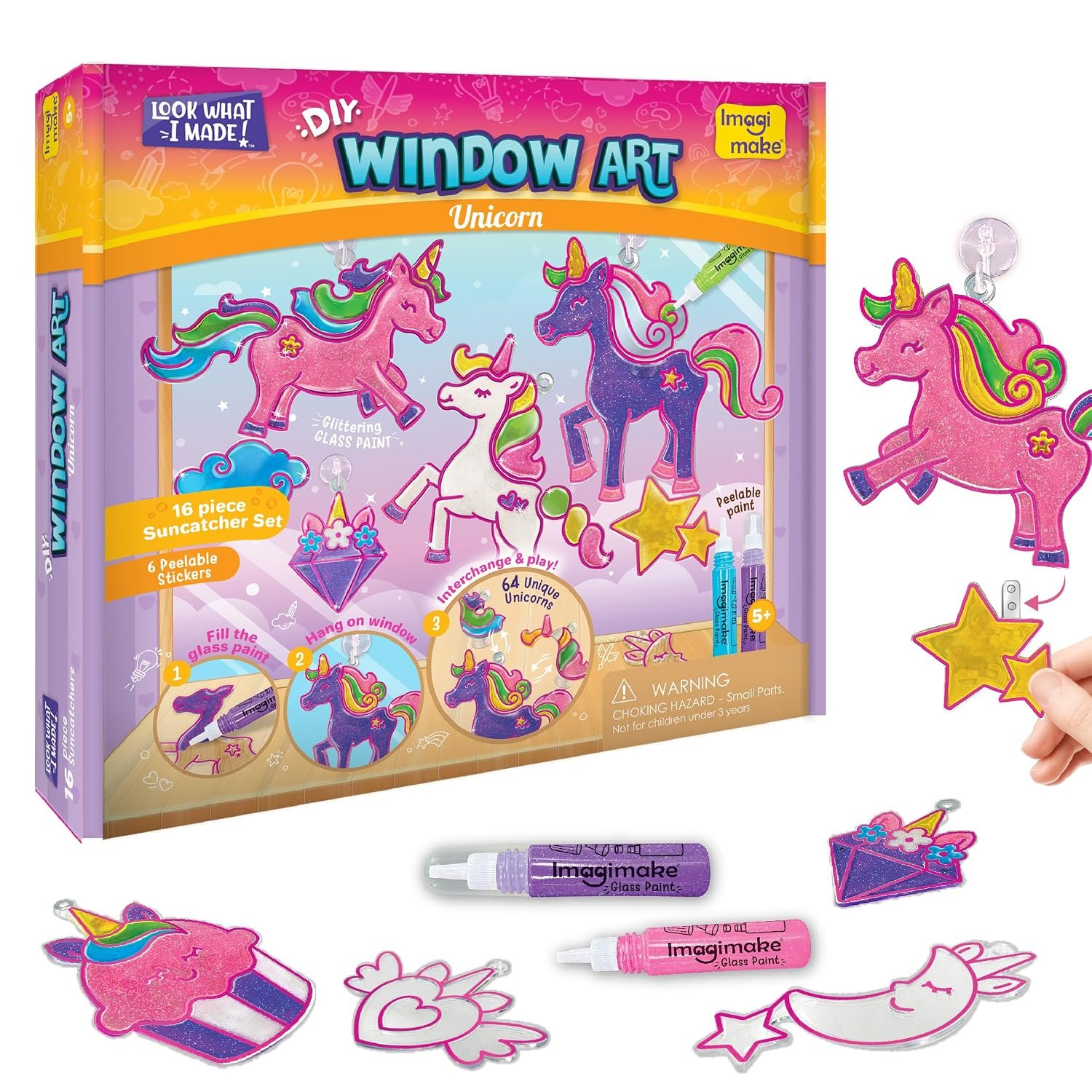Imagimake Window Art Unicorn | Craft Kits for Kids | 16-Piece Glass Painting Set | Unicorn Gift for Girls | Birthday Gift for 5, 6, 7, 8, 9, 10, 11, 12 Year Old Girls | 5 Year Old Girls Gifts