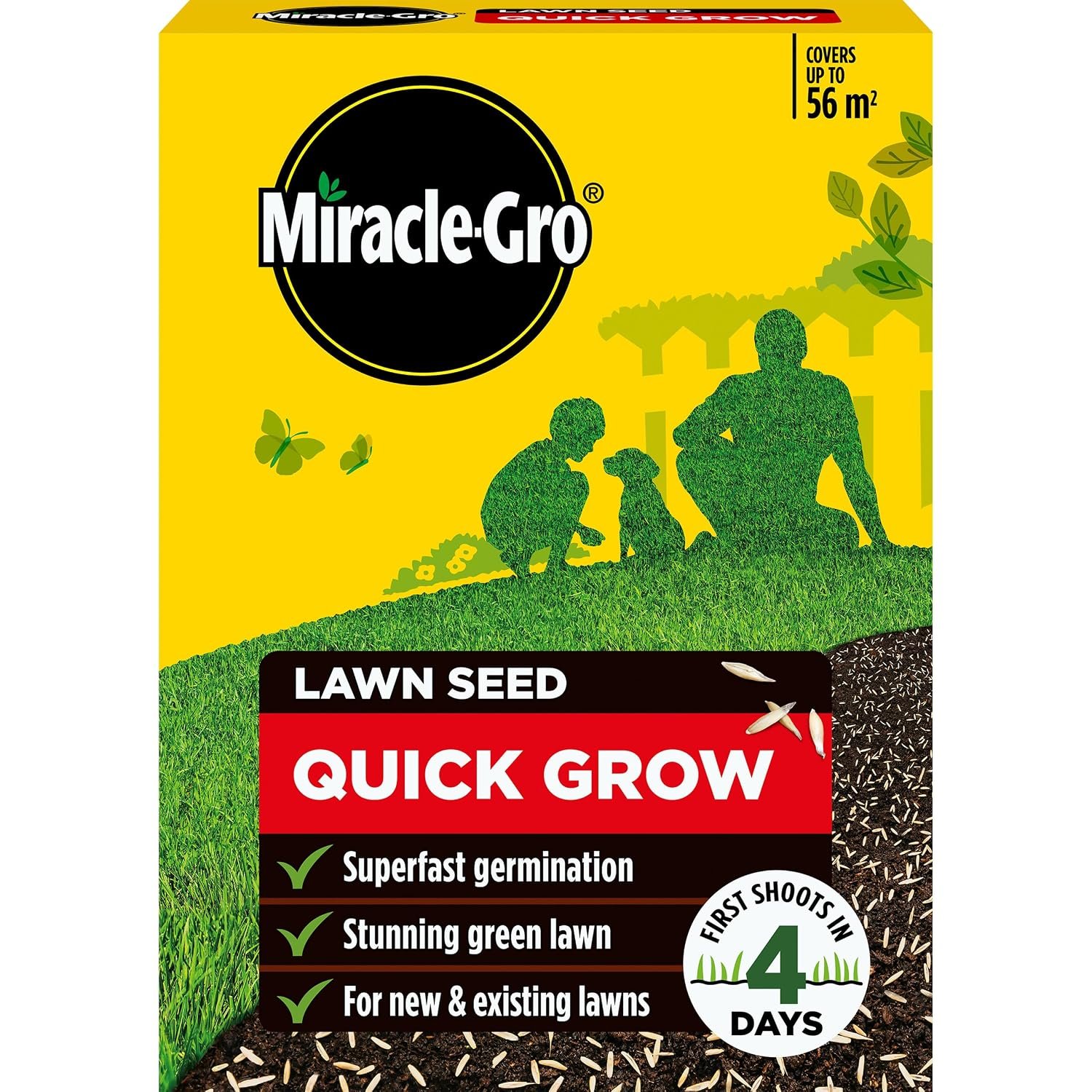 Miracle-Gro Quick Gro Lawn Seed, Child & Pet Friendly, Coverage 56m2, 1.6kg Box