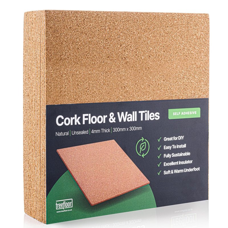 Treefloor Natural Self-Adhesive Cork Tiles (300mm x 300mm x 4mm, 25, Tiles)