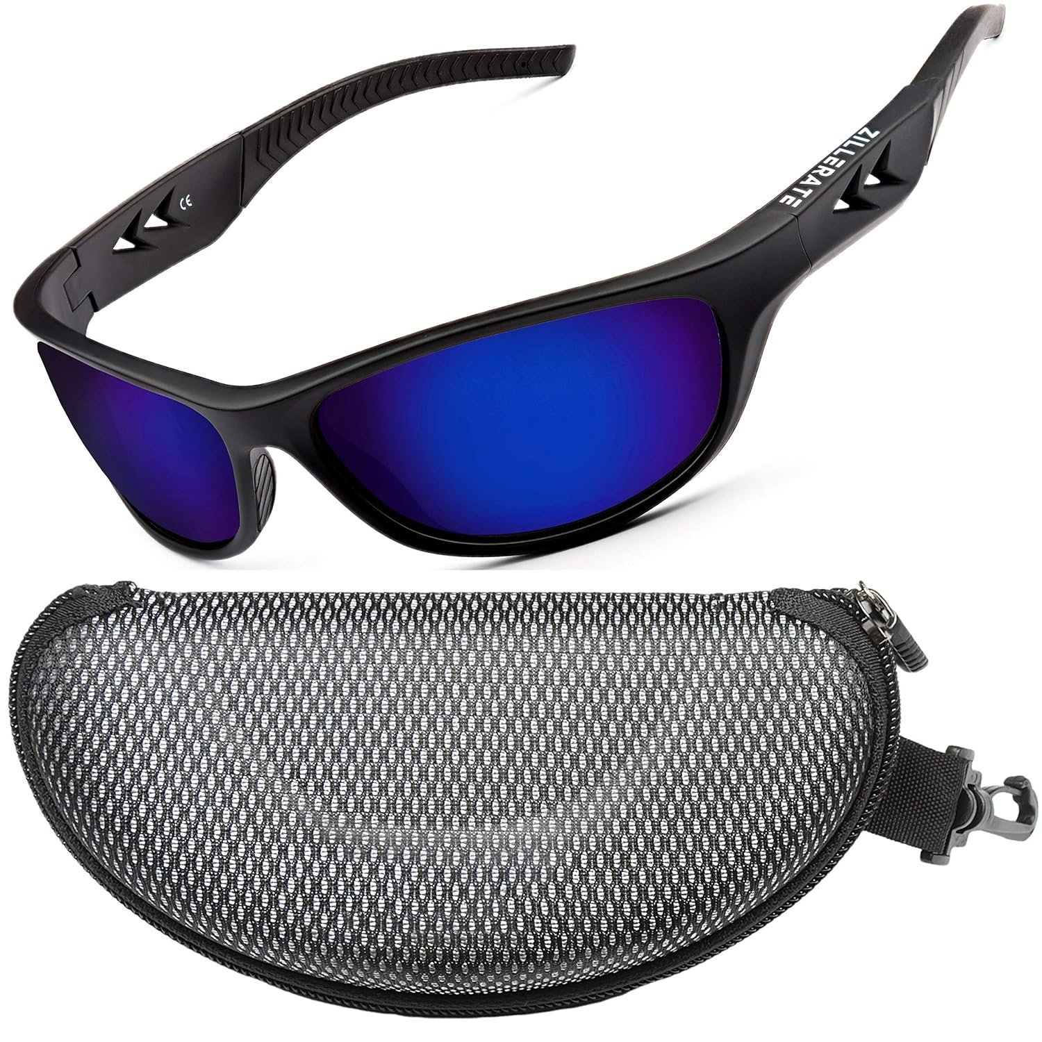 ZILLERATE Polarised Sunglasses For Men - Mens Womens Polarized Sports Sun Glasses, Fishing Driving Running Cycling Sailing Skiing Golf, UV400 Protection Safety Lenses, Wrap Around Men's Shades, Blue