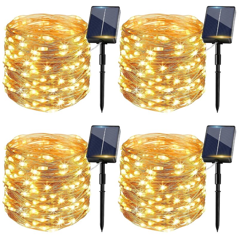 GCCATE Solar String Lights Outdoor 4 Pack, 12M/39FT 240LED Extra Bright Solar Powered Fairy Lights, Waterproof 8 Mode Copper Wire Warm Light with Auto On/Off for Garden Patio Yard Party Balcony Decor