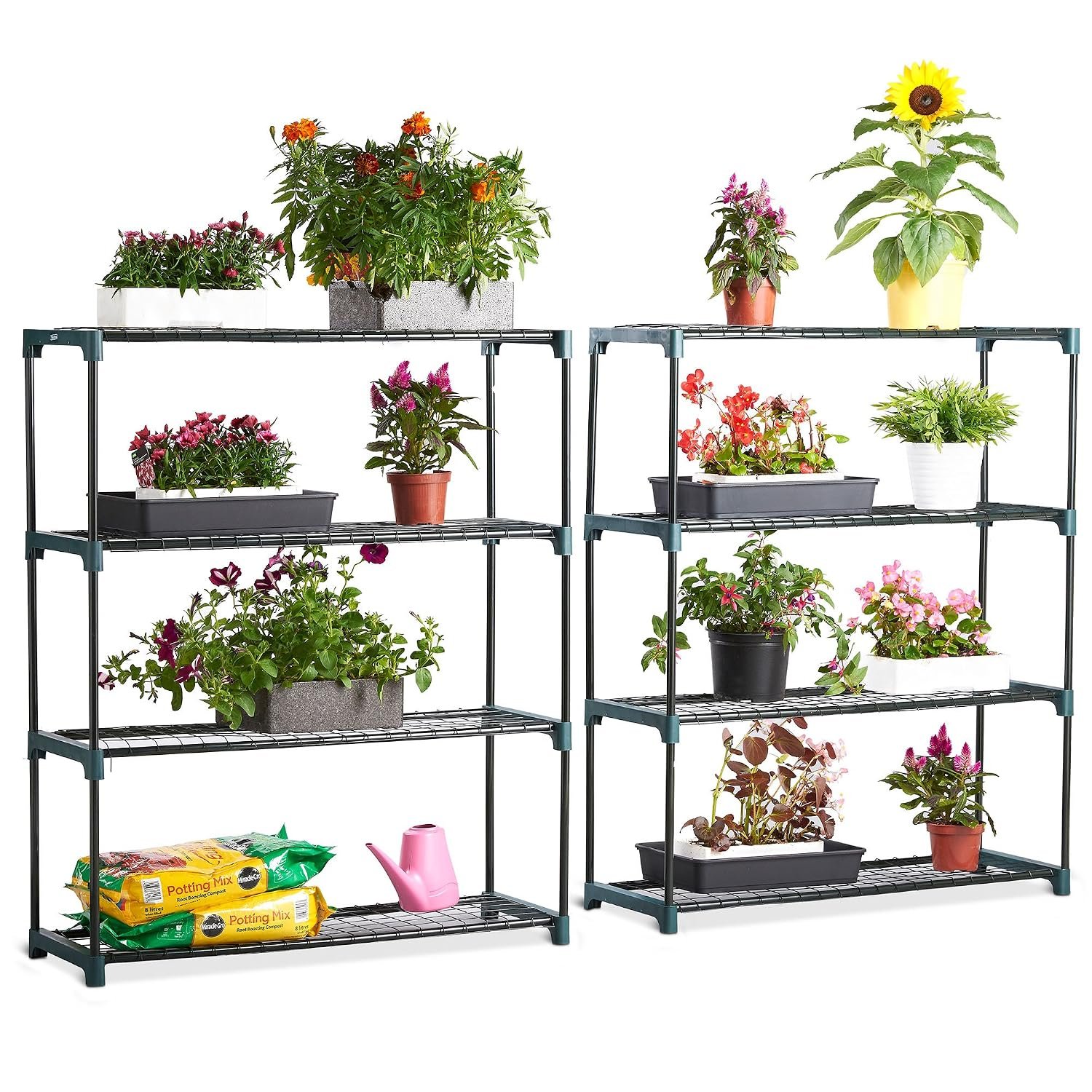 VonHaus Greenhouse Shelving – Staging Unit with 4 Tier Steel Shelves for Garden, Green House, Shed, Garage, Home – Racking Ideal for Storage, Plants, Flowers – Easy No Tool Assembly – Pack of 2
