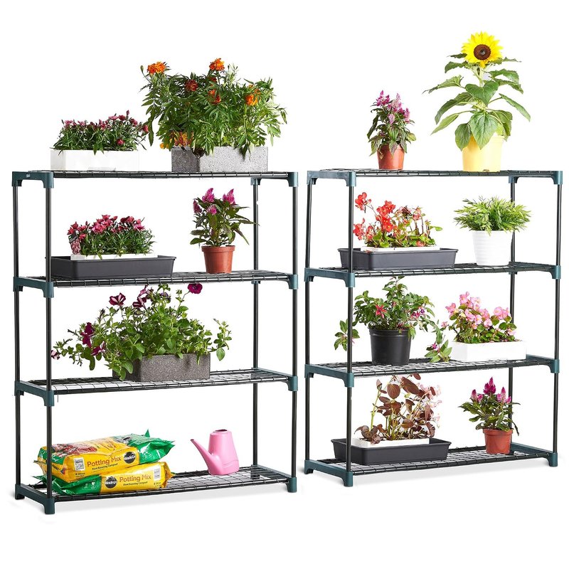 VonHaus Greenhouse Shelving – Staging Unit with 4 Tier Steel Shelves for Garden, Green House, Shed, Garage, Home – Racking Ideal for Storage, Plants, Flowers – Easy No Tool Assembly – Pack of 2