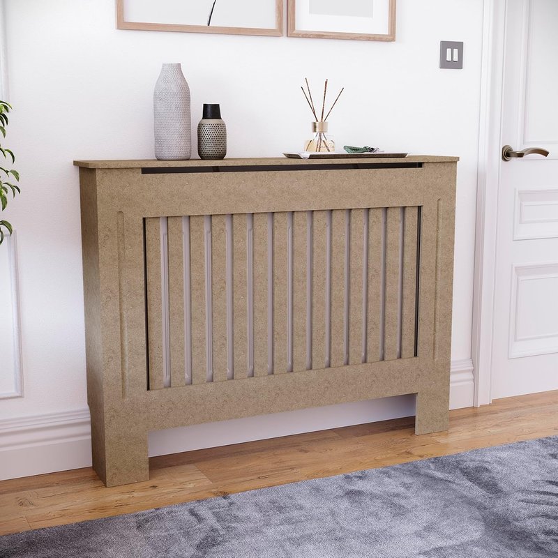 Vida Designs Chelsea Radiator Cover Unfinished - Medium - Modern Vertical Slat Design For Optimal Heat Circulation - H82xW112xD19cm - Unpainted MDF Cabinet Ideal For Living Room & Hallway
