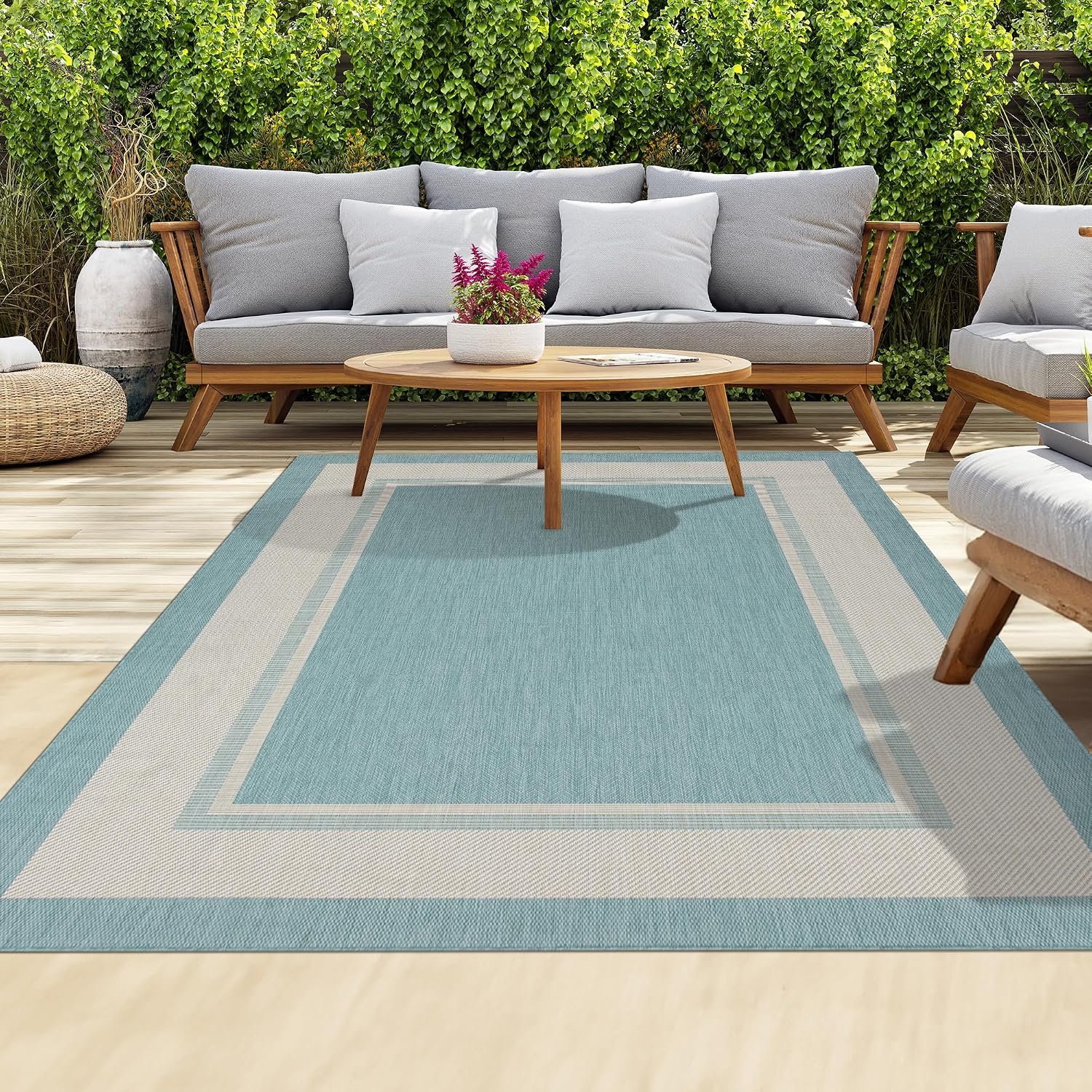 homeart Outdoor Rugs | Easy-Cleaning Indoor & Outdoor Area Rugs for Porch, Deck, Balcony, Garden, Picnic, Kitchen, Hallway | UV & Weather-Resistant Large Patio Rug Mats Aqua Cream, 180 x 270 cm