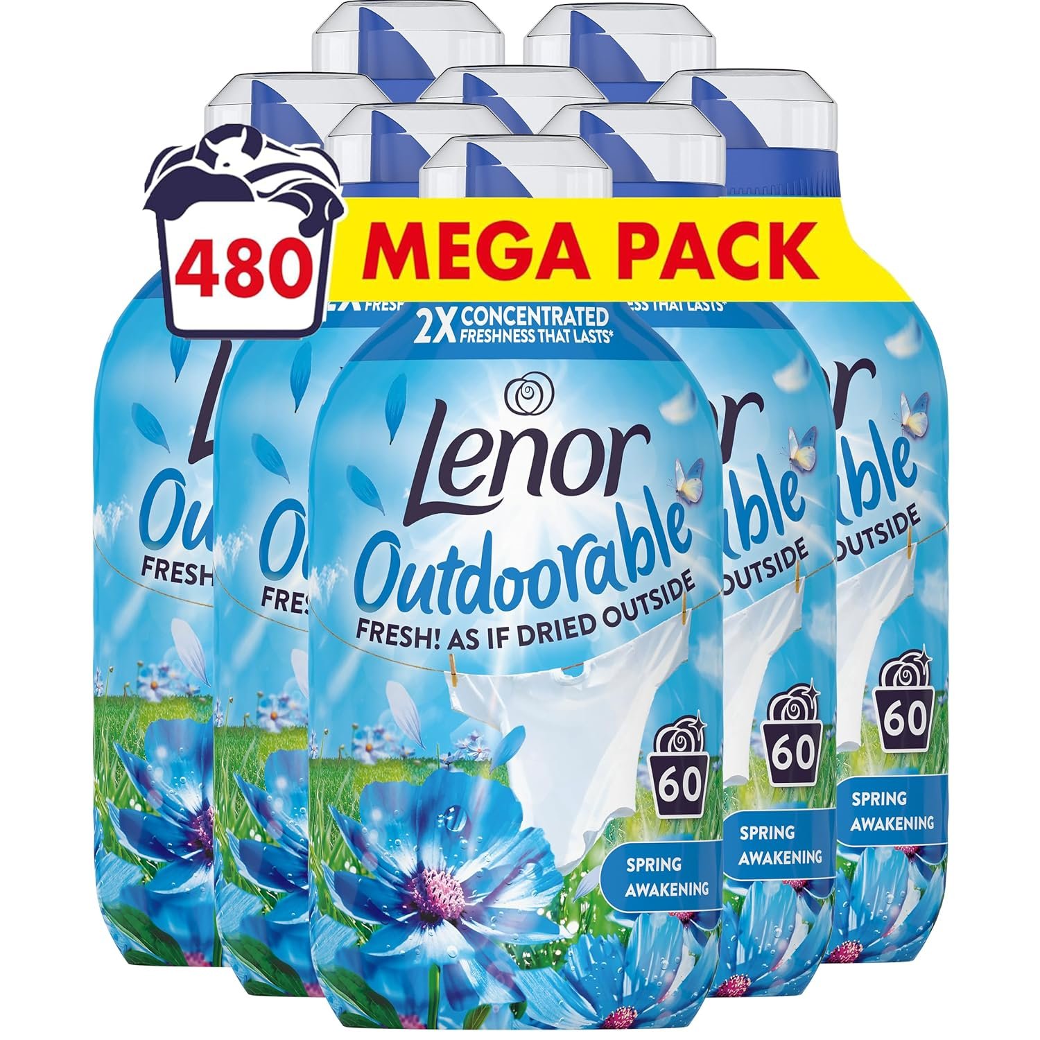 Lenor Outdoorable Fabric Conditioner 480 Washes (8x60), Spring Awakening - Ultra Concentrated Freshness