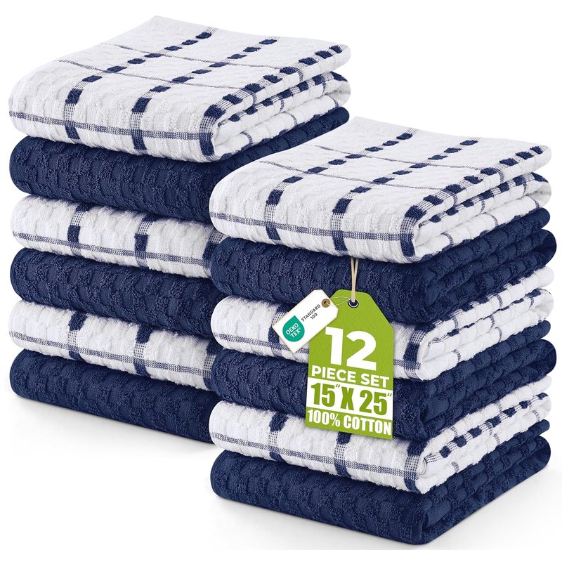 Utopia Towels -12 Kitchen Towels Set - 38 x 64 cm - 100% Ring Spun Cotton Super Soft and Absorbent Dish, Tea and Bar (Navy)