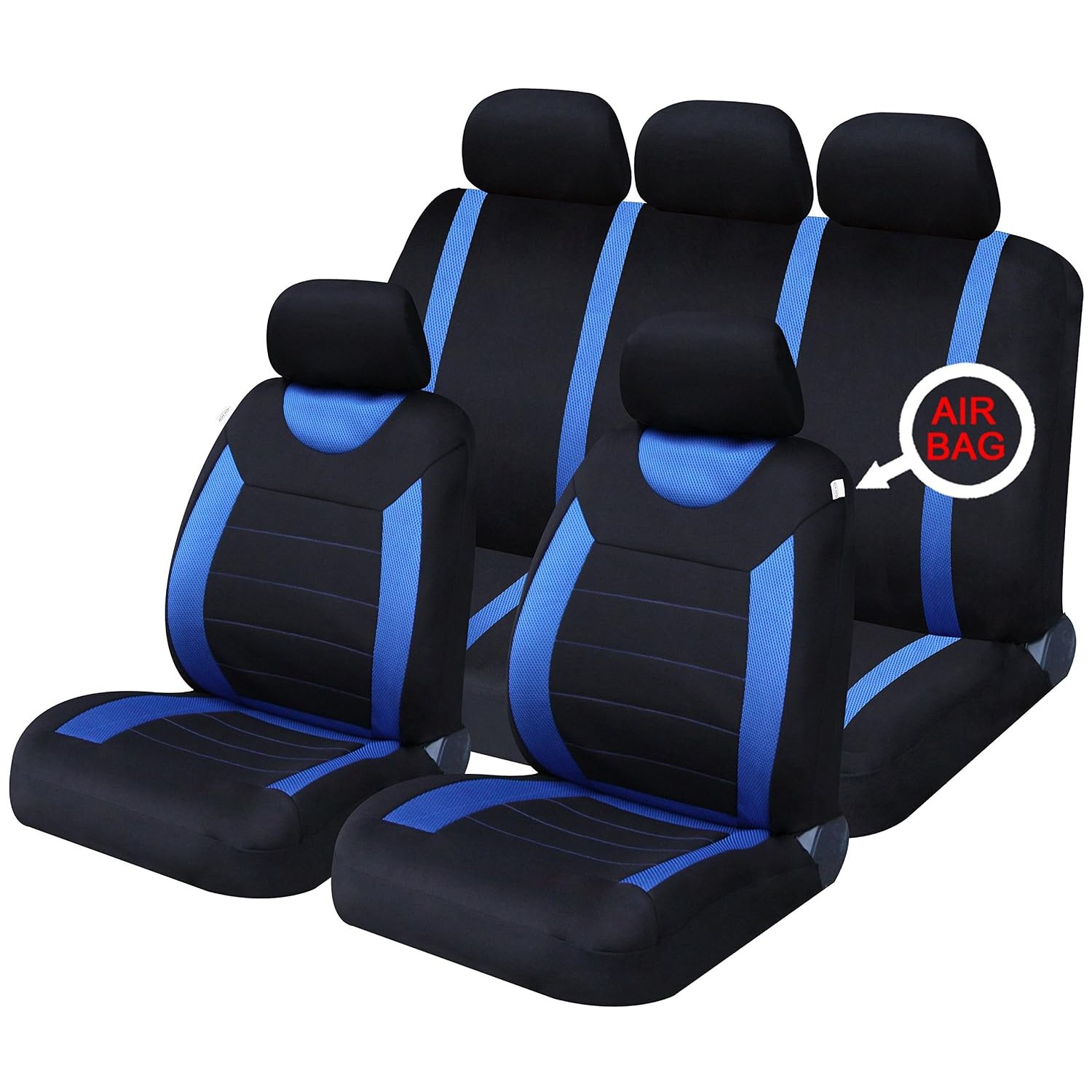 Xtremeauto Full Set of Protective Stylish Seat Covers, Sticker Included, Blue Black