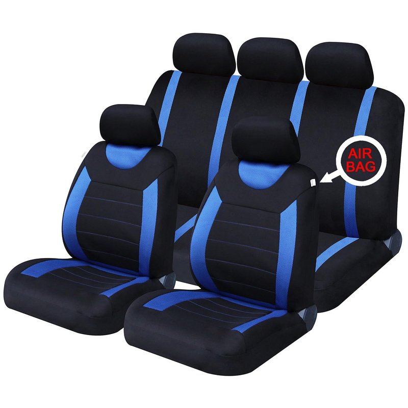 Xtremeauto Full Set of Protective Stylish Seat Covers, Sticker Included, Blue Black