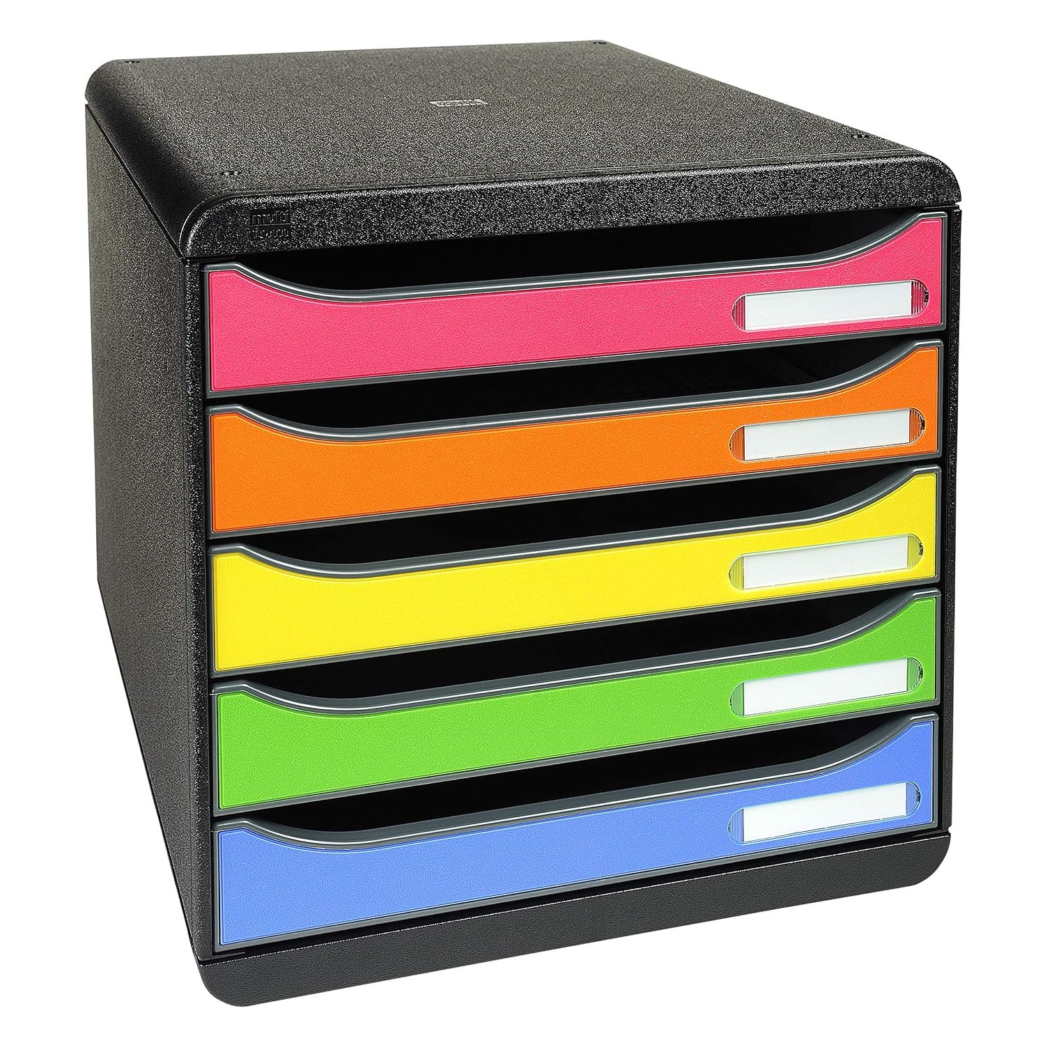 Exacompta - Ref 309798D - BIG-BOX PLUS Desktop Drawer Set - 5 x 43mm Drawers, Suitable for A4+ Documents, 347 x 278 x 271mm, 100% Recycled Plastic - Black/Multi